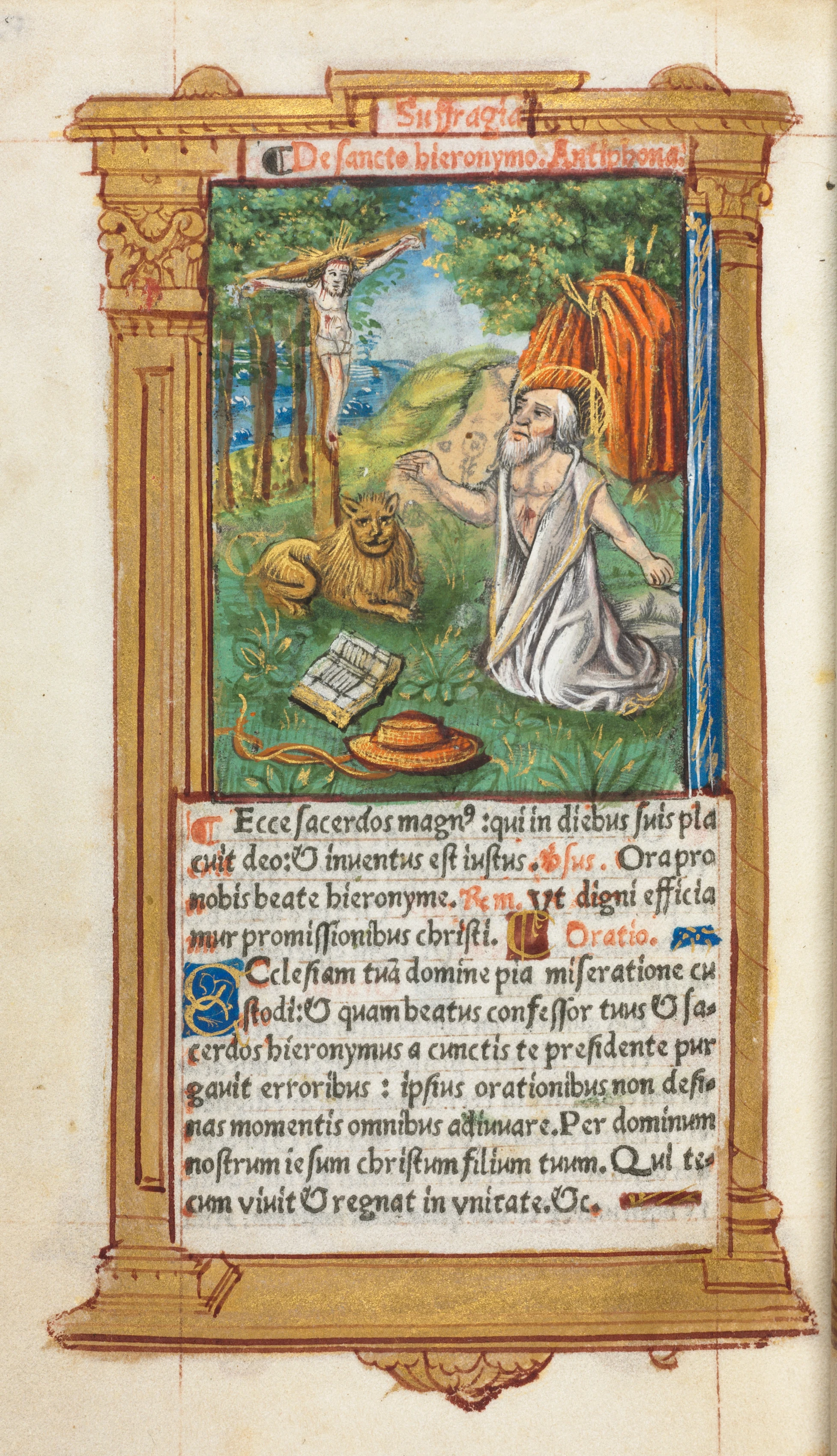 Printed Book of Hours (Use of Rome): fol. 107v, St. Jerome and the Lion