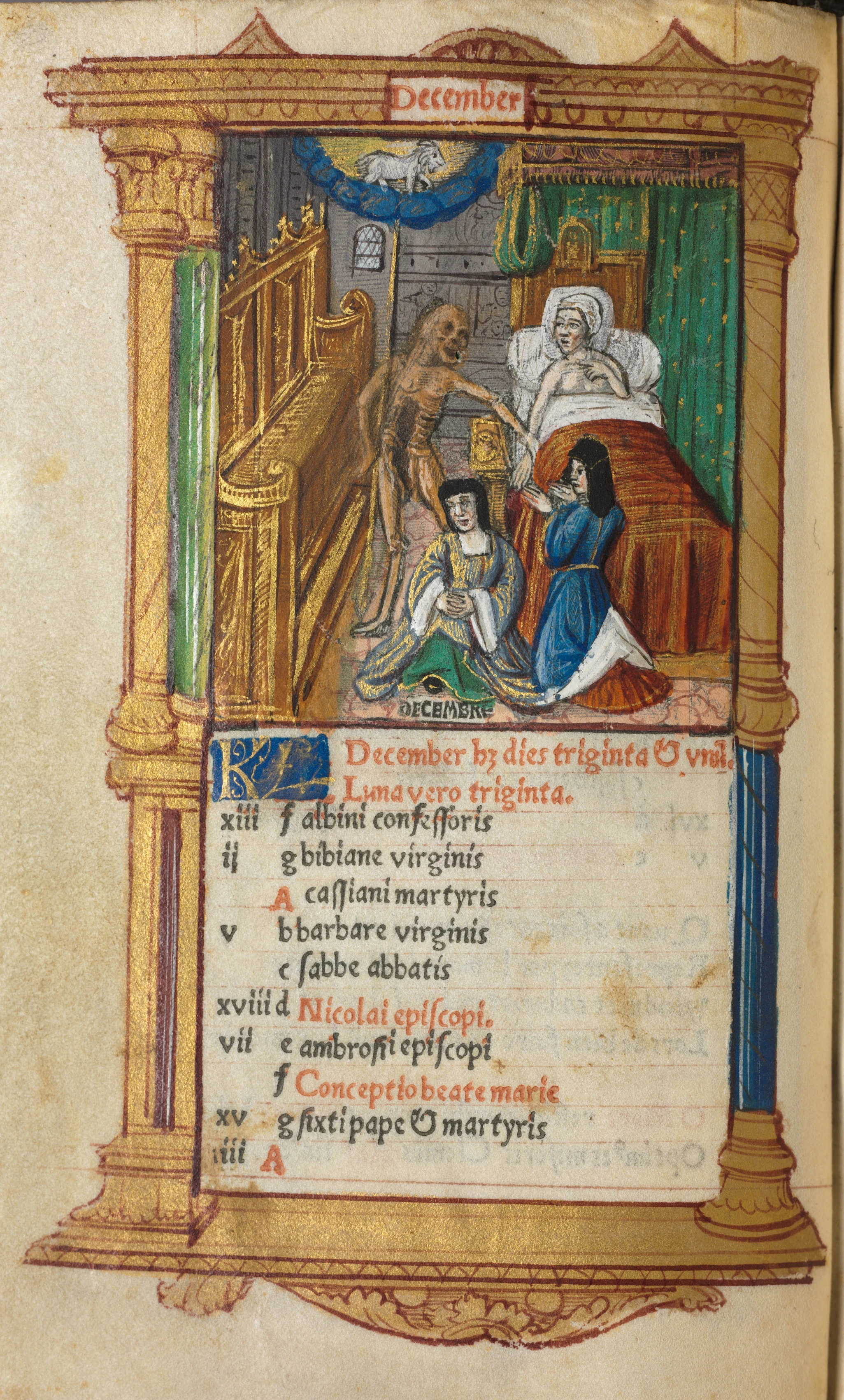 Printed Book of Hours (Use of Rome): fol. 13v, December calendar page