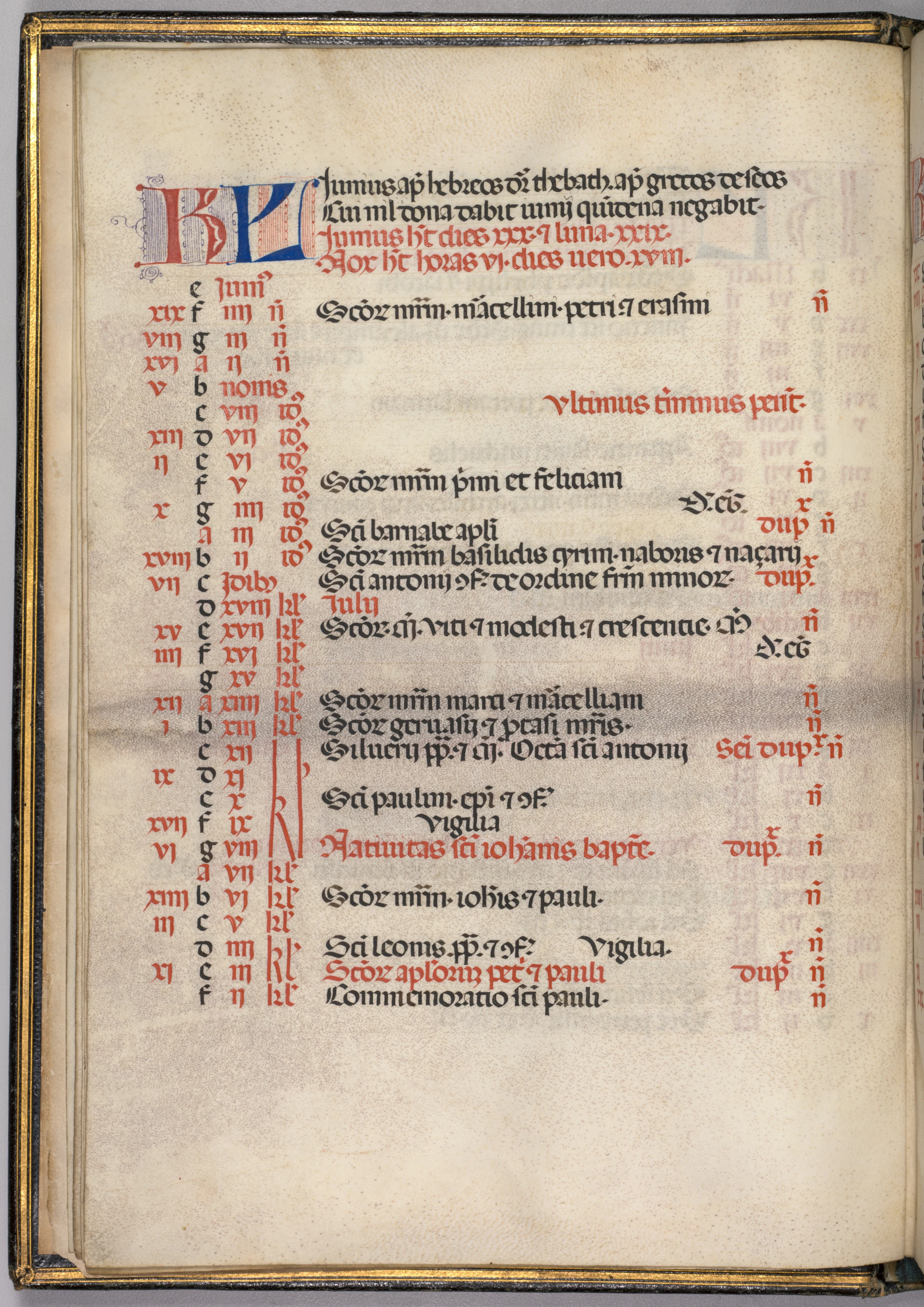 Missale: Fol. 5v: June Calendar Page