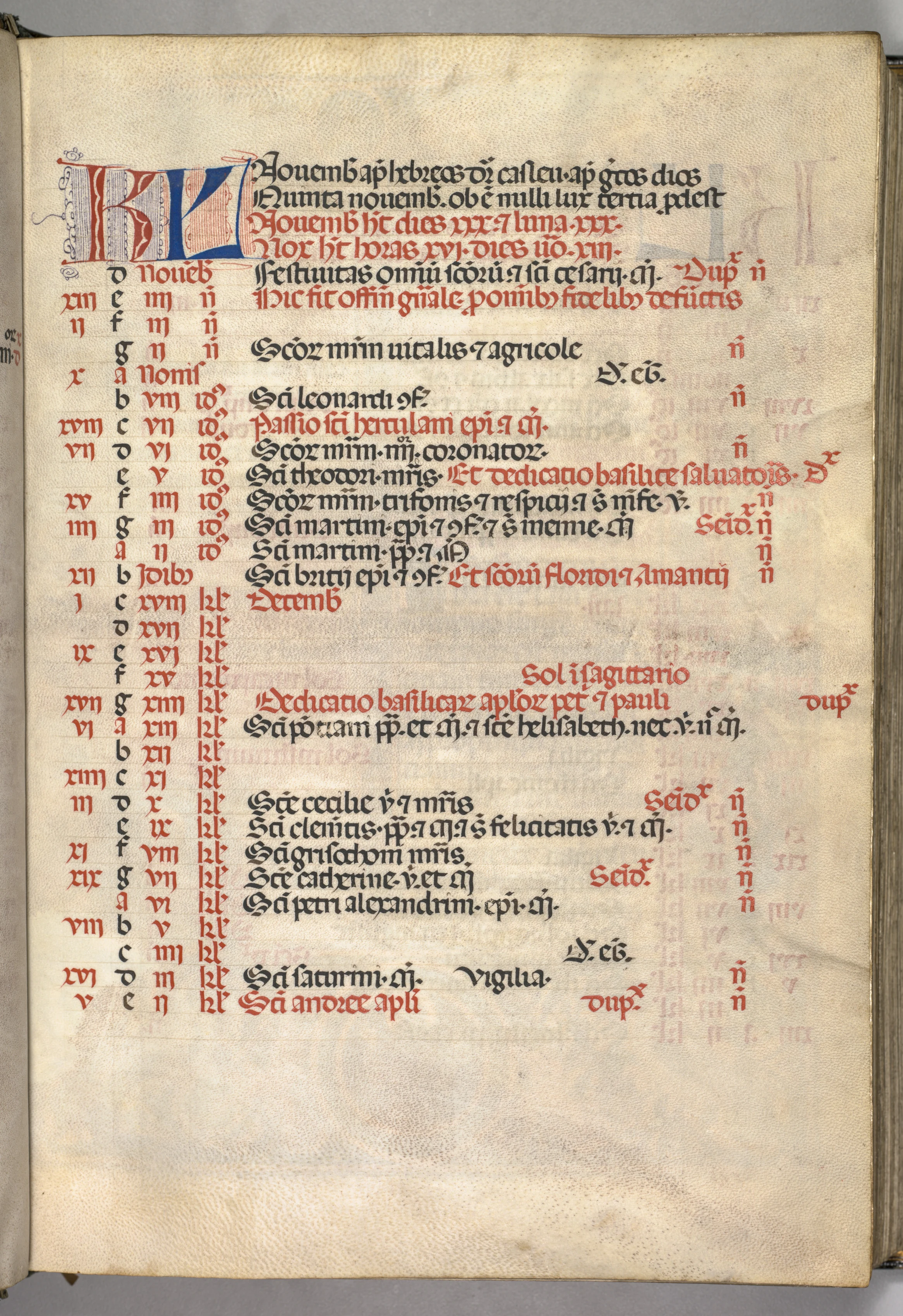 Missale: Fol. 8r: November Calendar Page