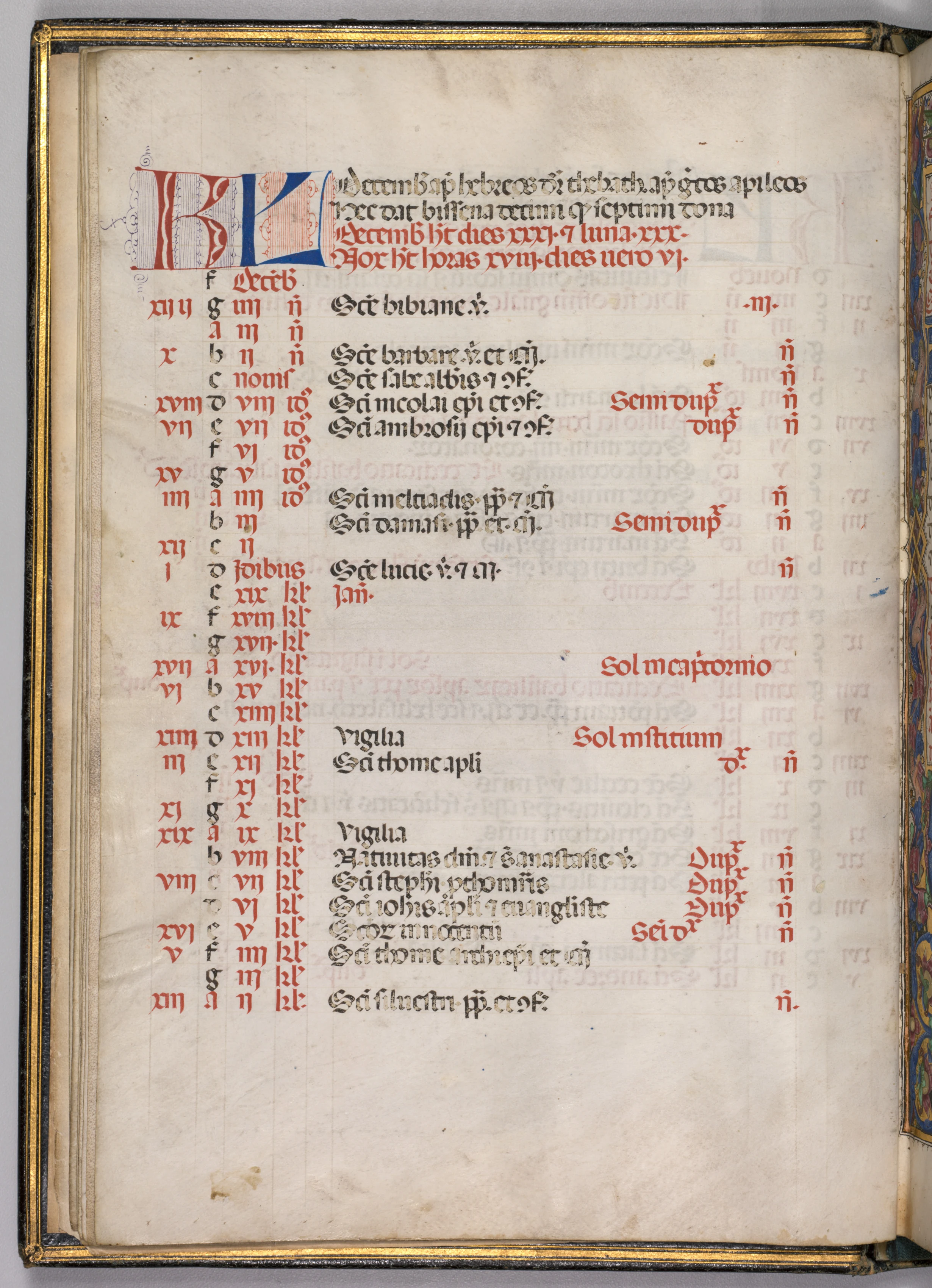 Missale: Fol. 8v: December Calendar Page