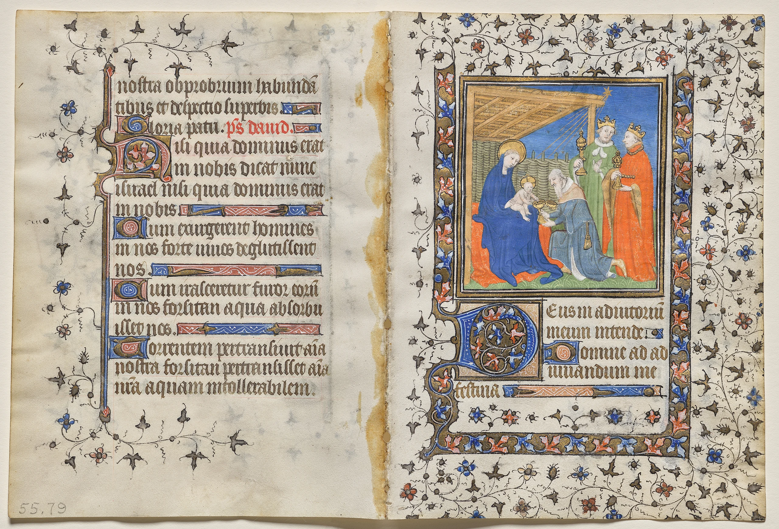 Bifolio from a Book of Hours: Adoration of the Magi (recto)