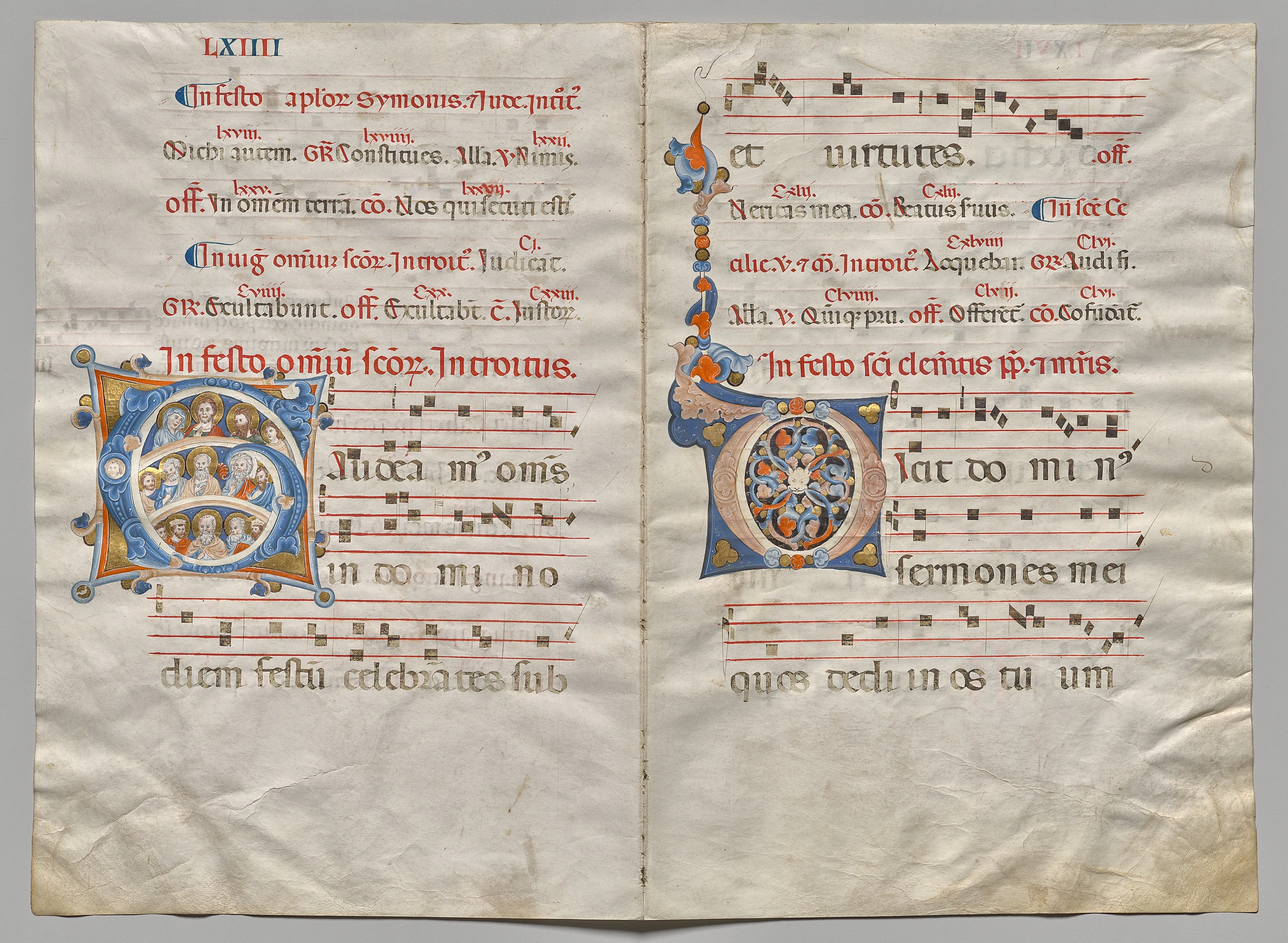 Bifolio from a Gradual: Initial (G) with Christ, the Virgin, and Apostles and Initial (O) (recto)