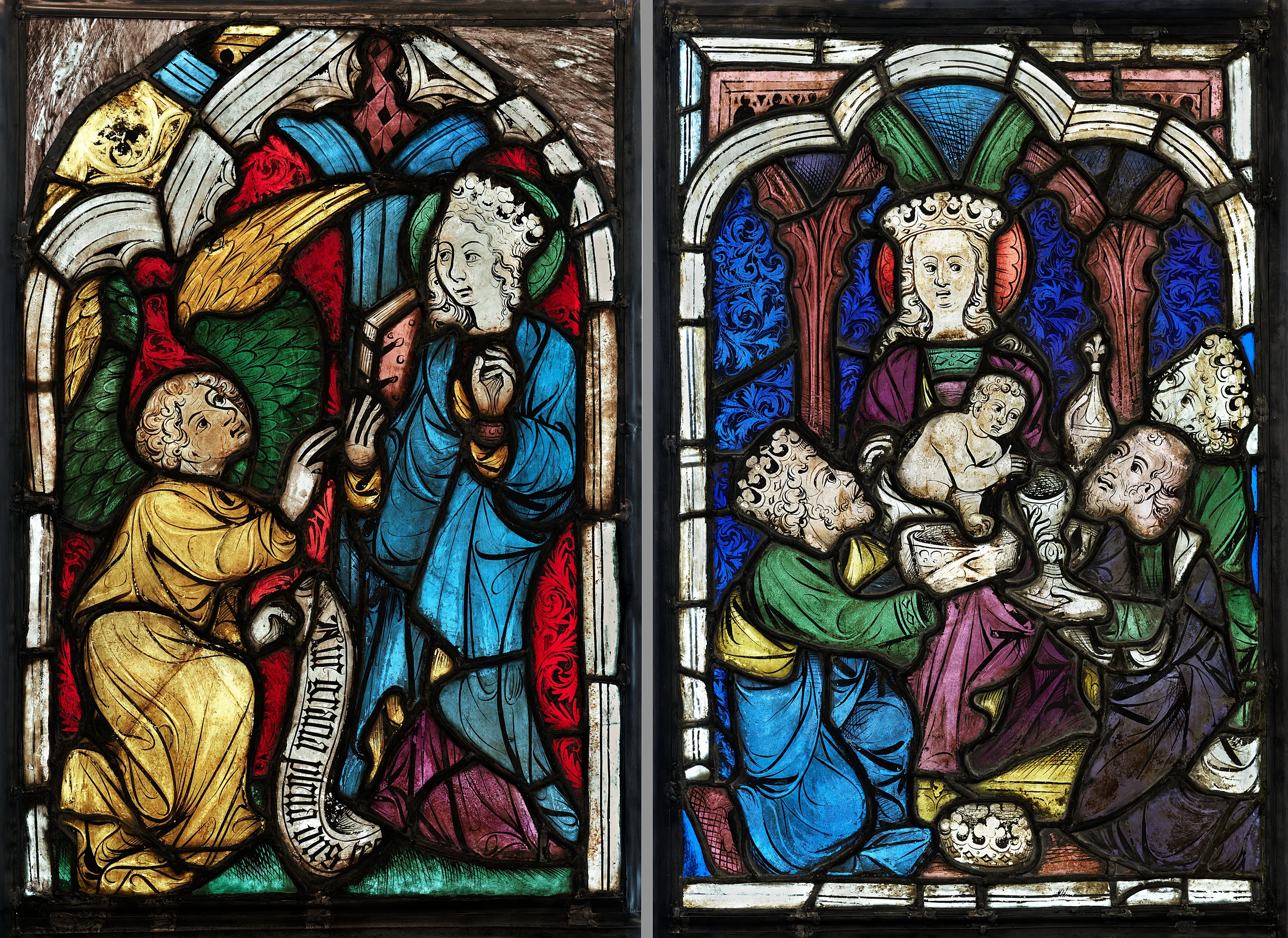 Two Windows Depicting the Annunciation and Adoration of the Magi