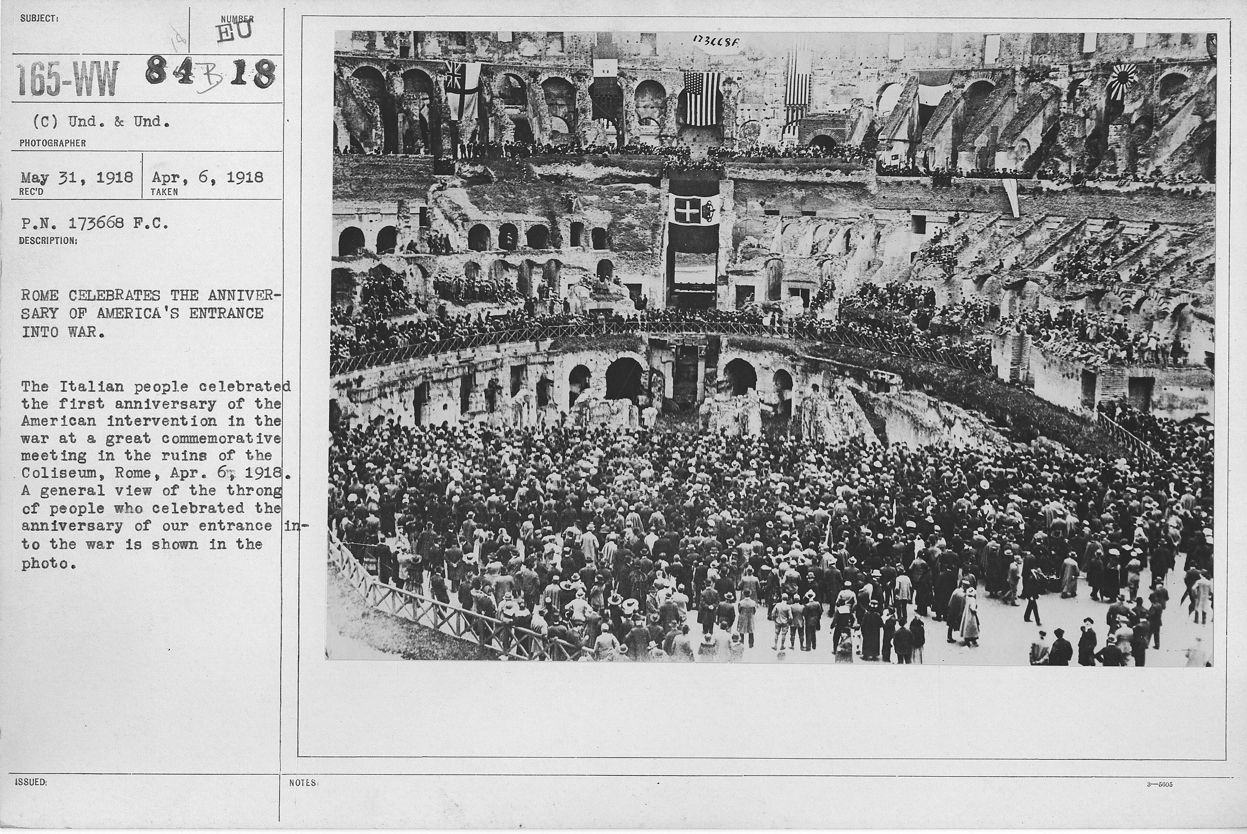 Ceremonies - War Activities - Rome celebrates the anniversary of America's entrance into war. The Italian people celebra