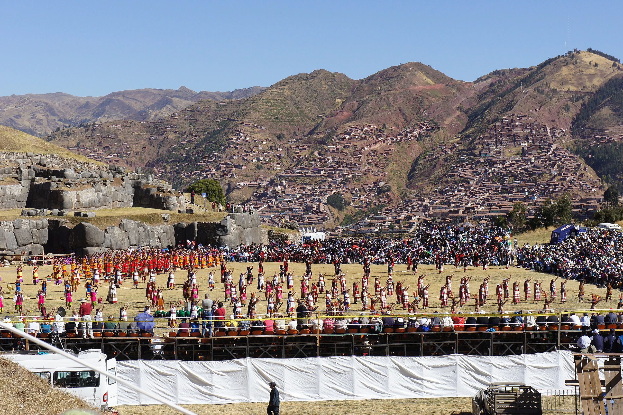 Dance group in the ruins of Sacsayhuamán. Inti Raymi