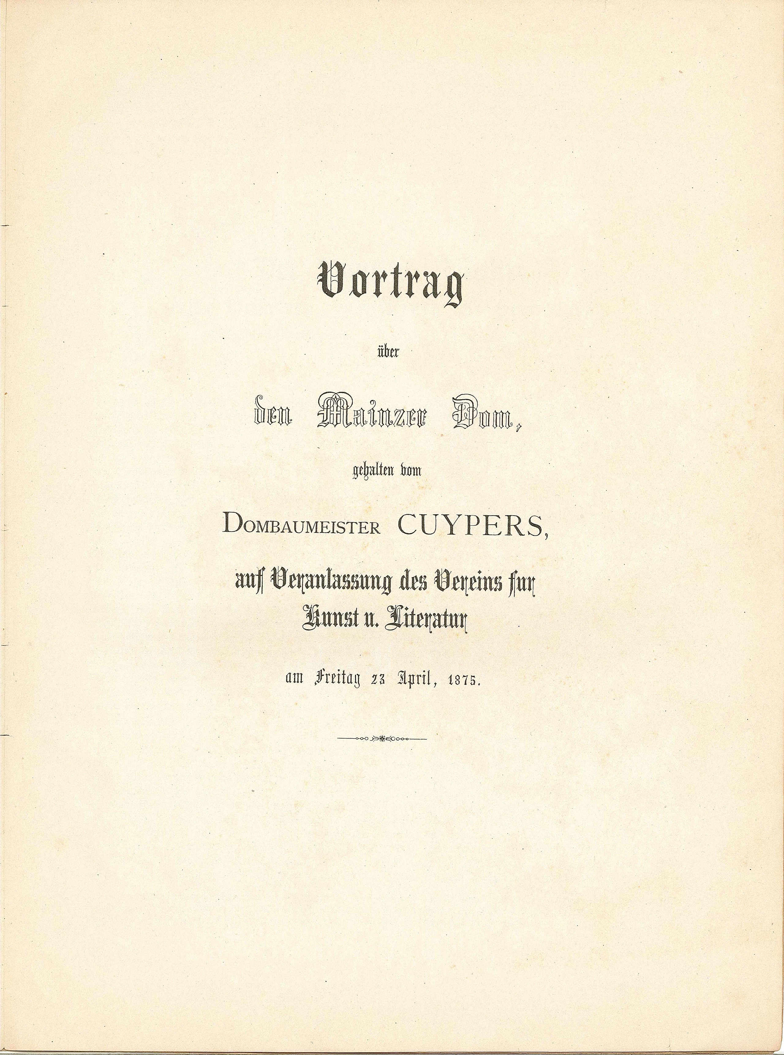 Vortrag über den Mainzer Dom, gehalten vom Dombaumeister Cuypers Cuypershuis 0420 an (front cover)