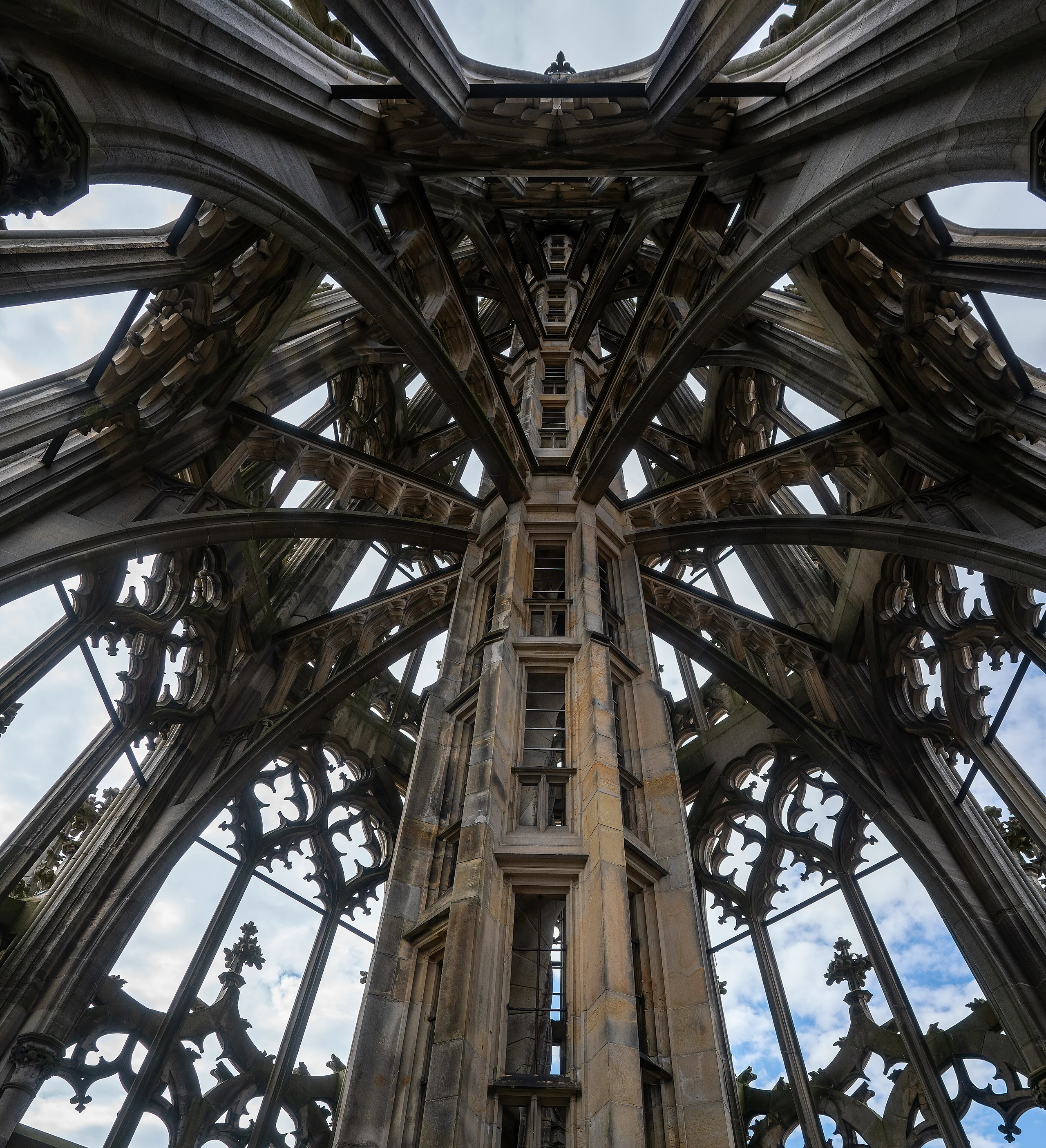 Interior of the Ulm Minster spire with central staircase pillar (2020)