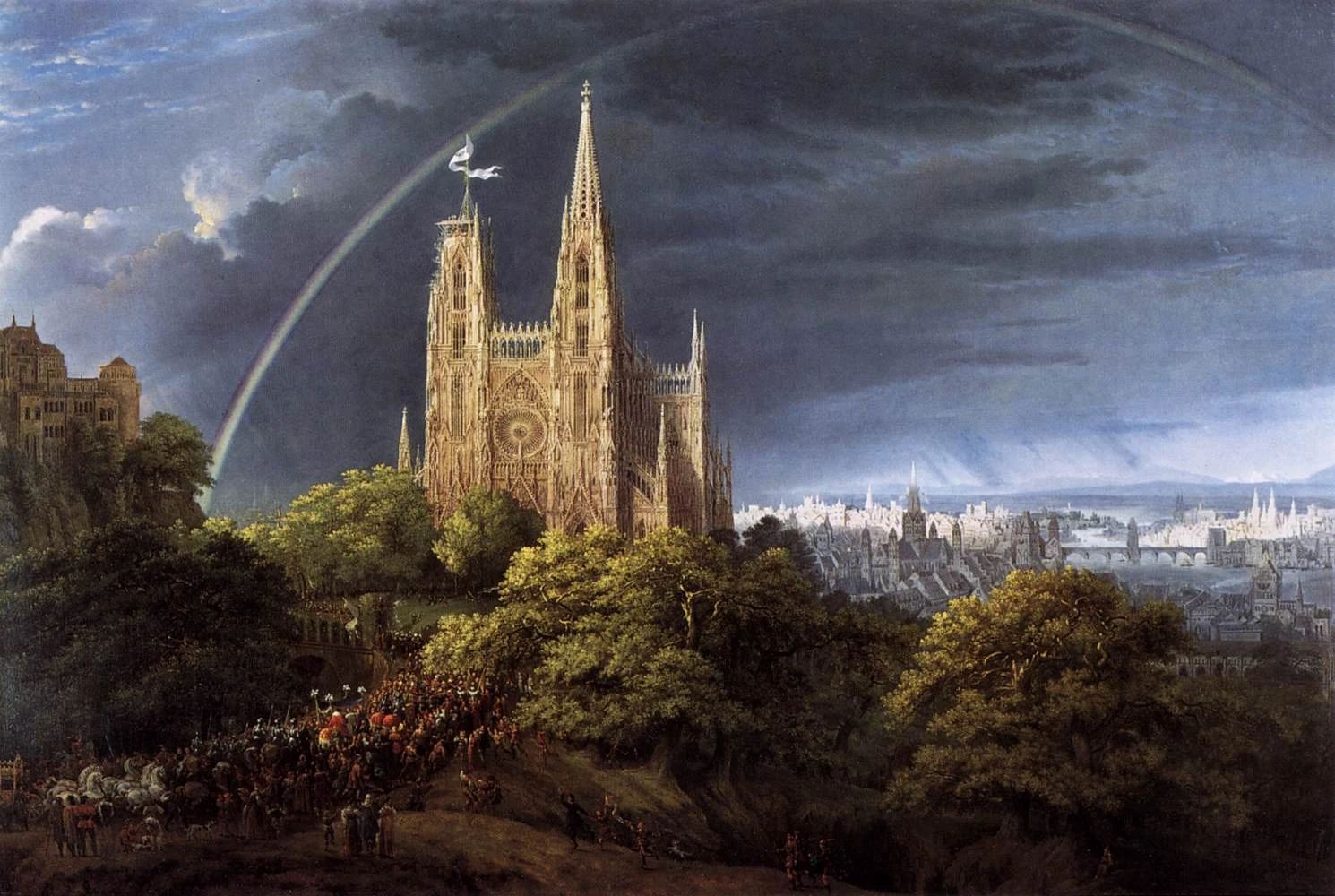 Schinkel, Karl Friedrich - Gotische Kirche auf einem Felsen am Meer - 1815