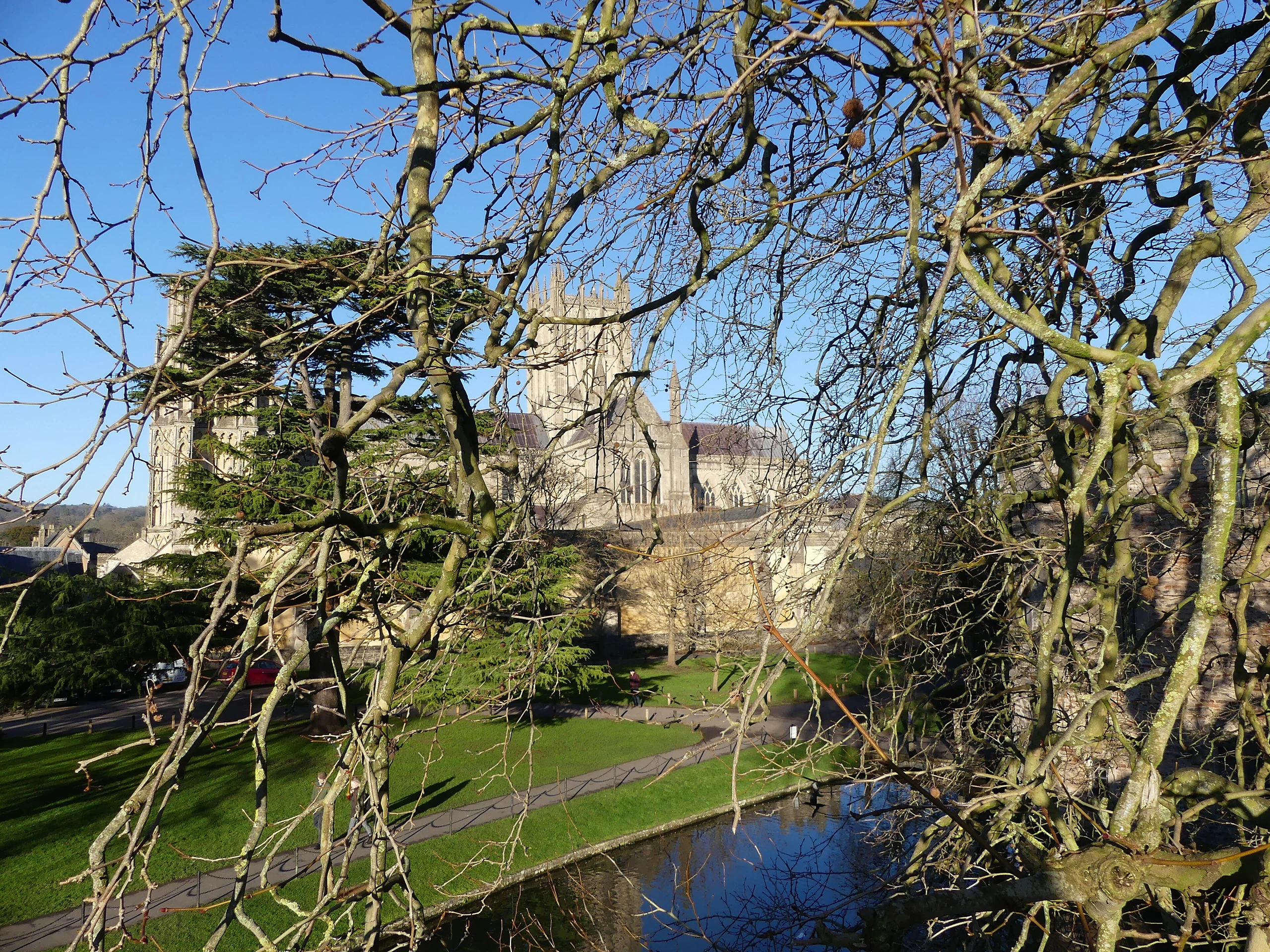 Looking towards the Cathedral from view point in Bishop's Palace gardens, Wells