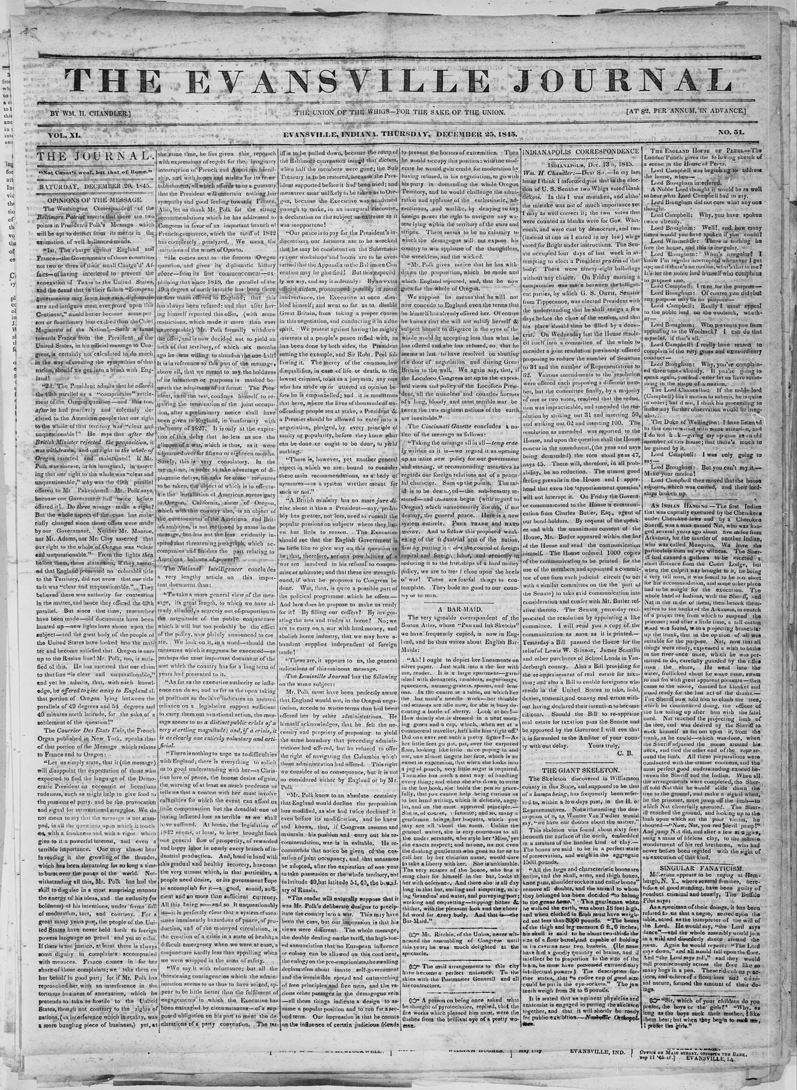 Image 1 of The Evansville journal (Evansville, Ind.), December 25, 1845