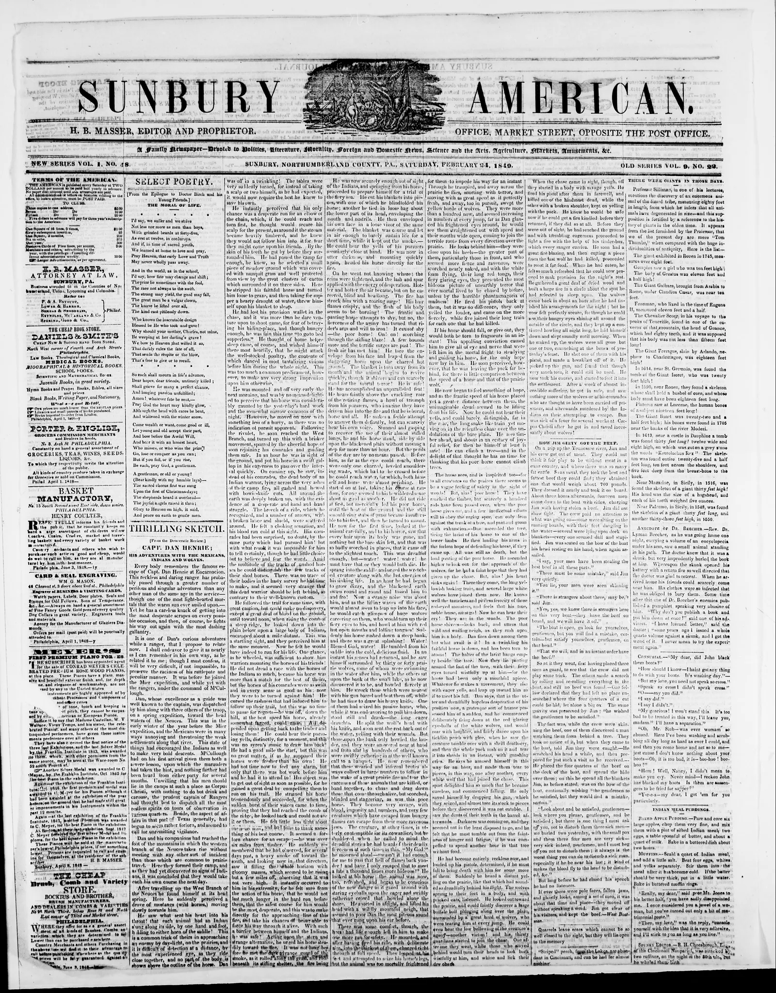 Image 1 of Sunbury American (Sunbury, Pa.), February 24, 1849