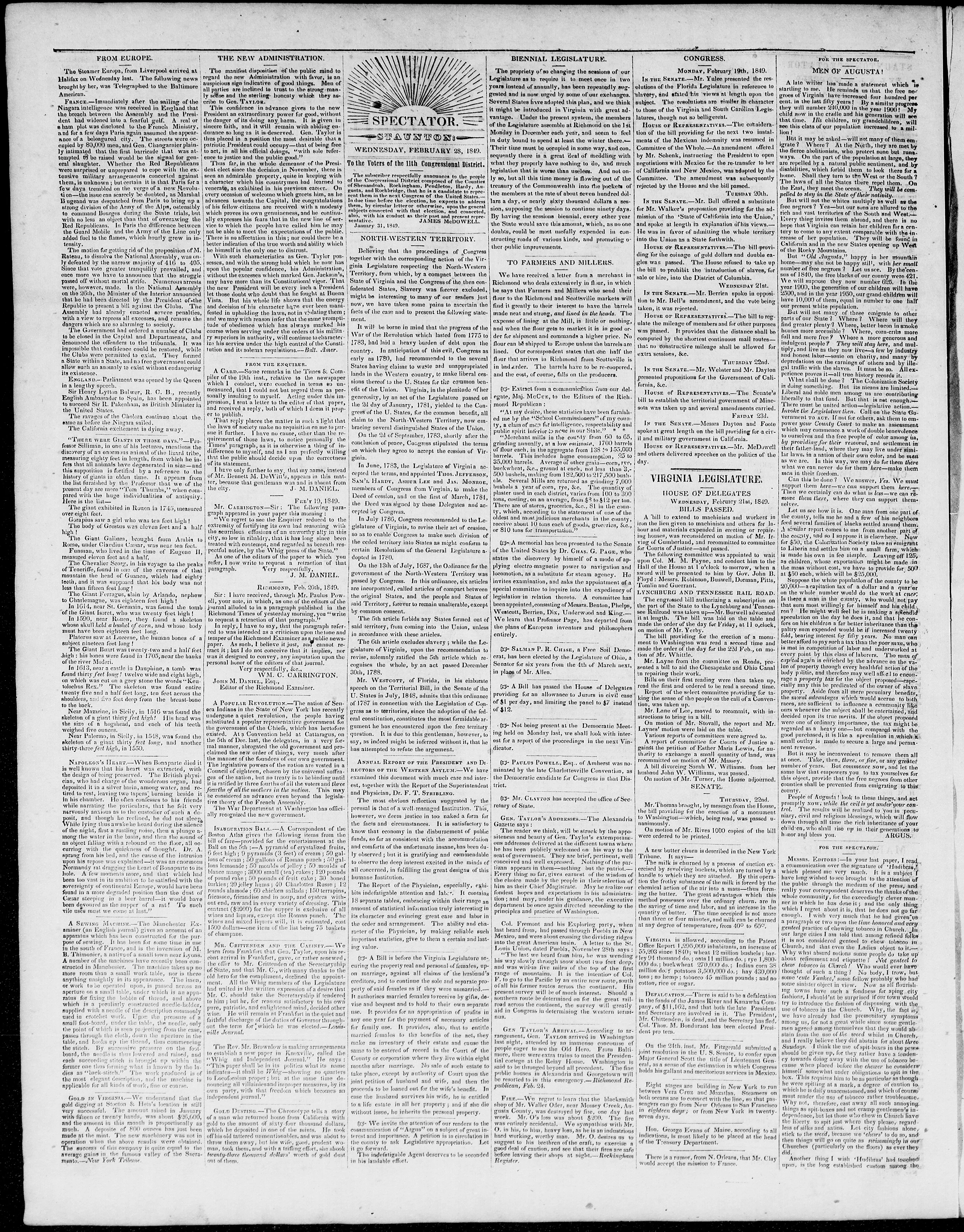 Image 2 of Staunton spectator, and general advertiser (Staunton, Va.), February 28, 1849