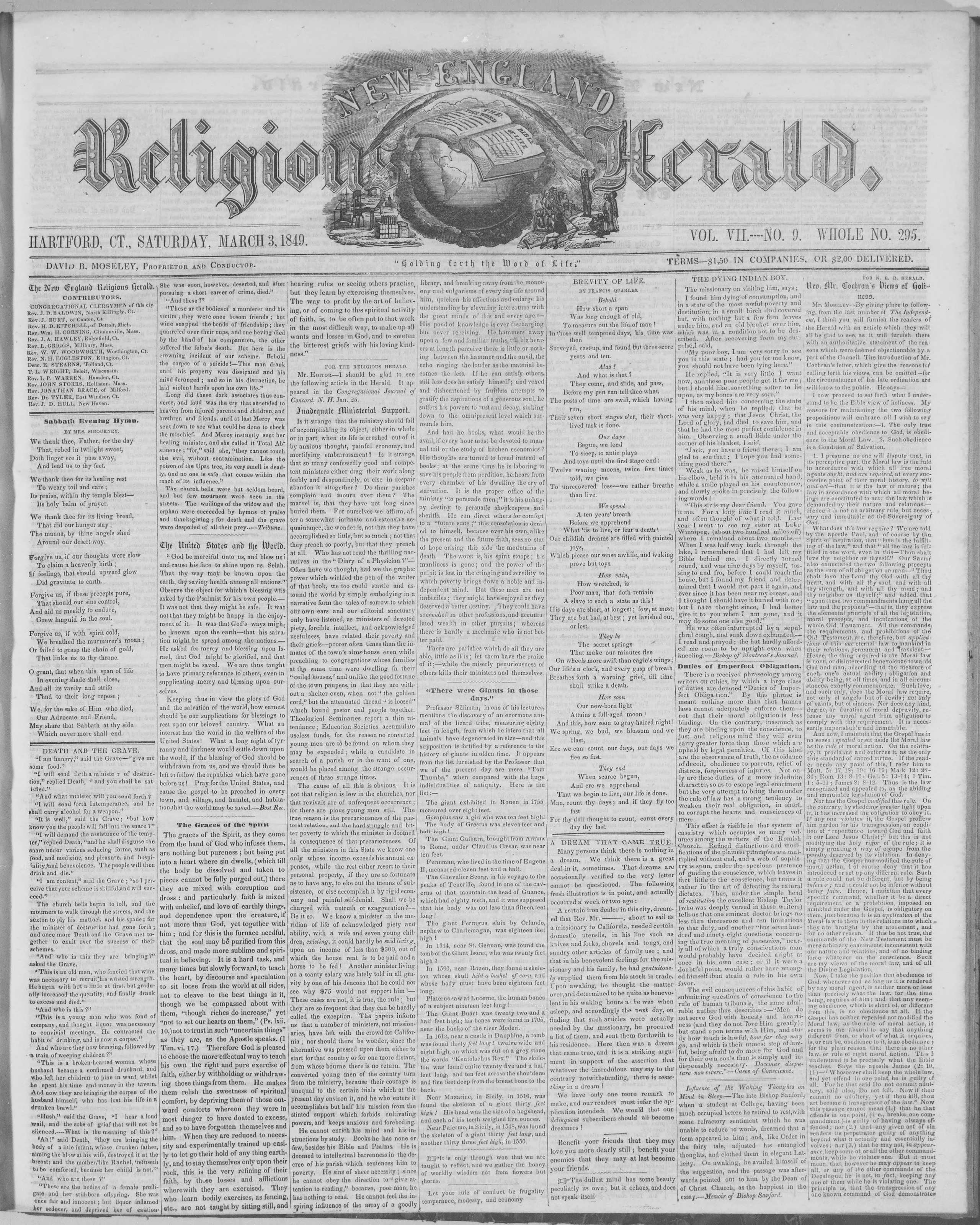 Image 1 of New-England religious herald (Hartford, Conn.), March 3, 1849