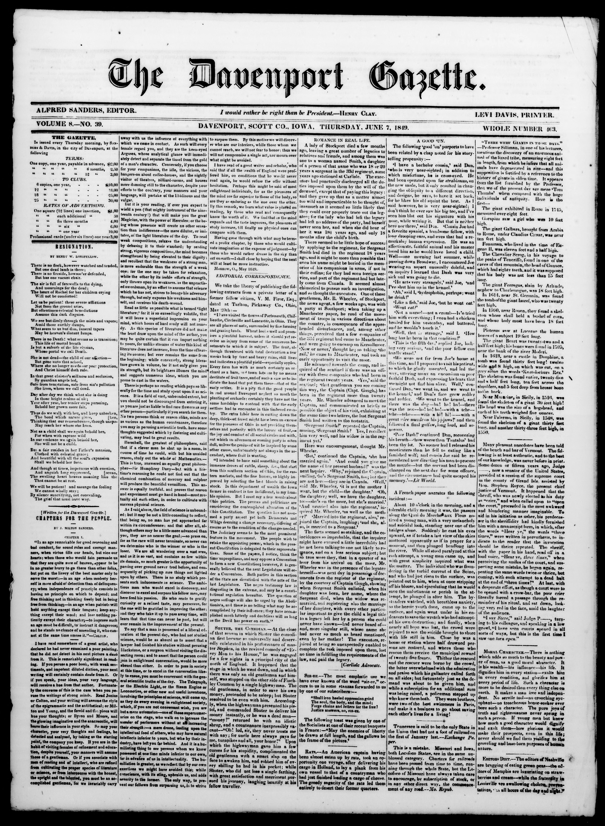 Image 1 of The Davenport gazette (Davenport, Scott Co., Iowa), June 7, 1849