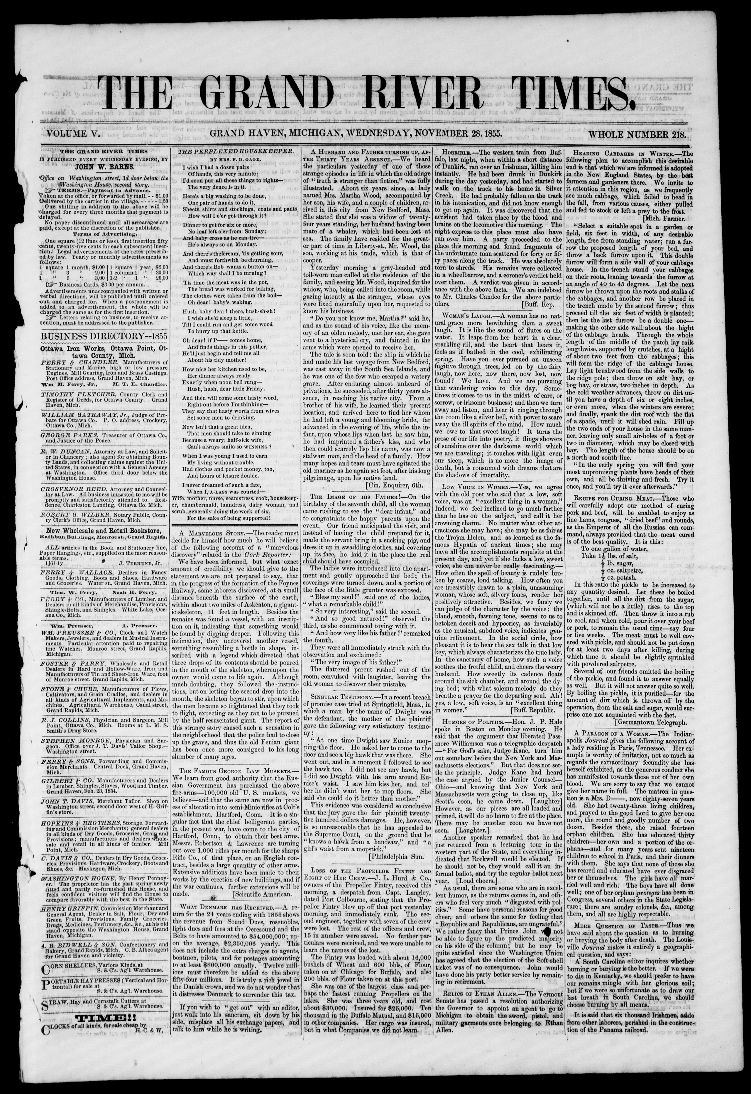 Image 1 of Grand River times (Grand Haven, Mich.), November 28, 1855