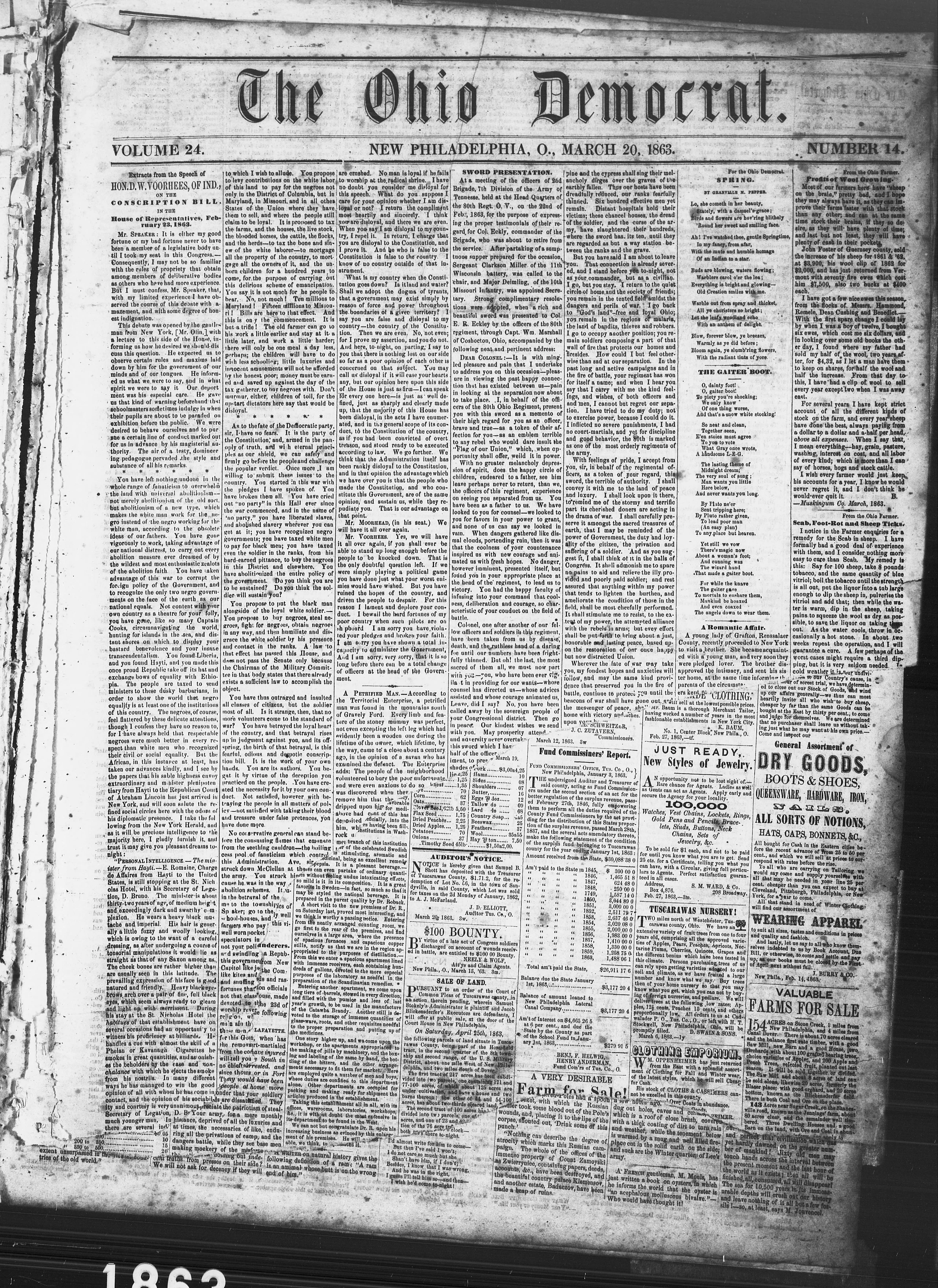 Image 1 of The Ohio Democrat (Canal Dover, Ohio), March 20, 1863