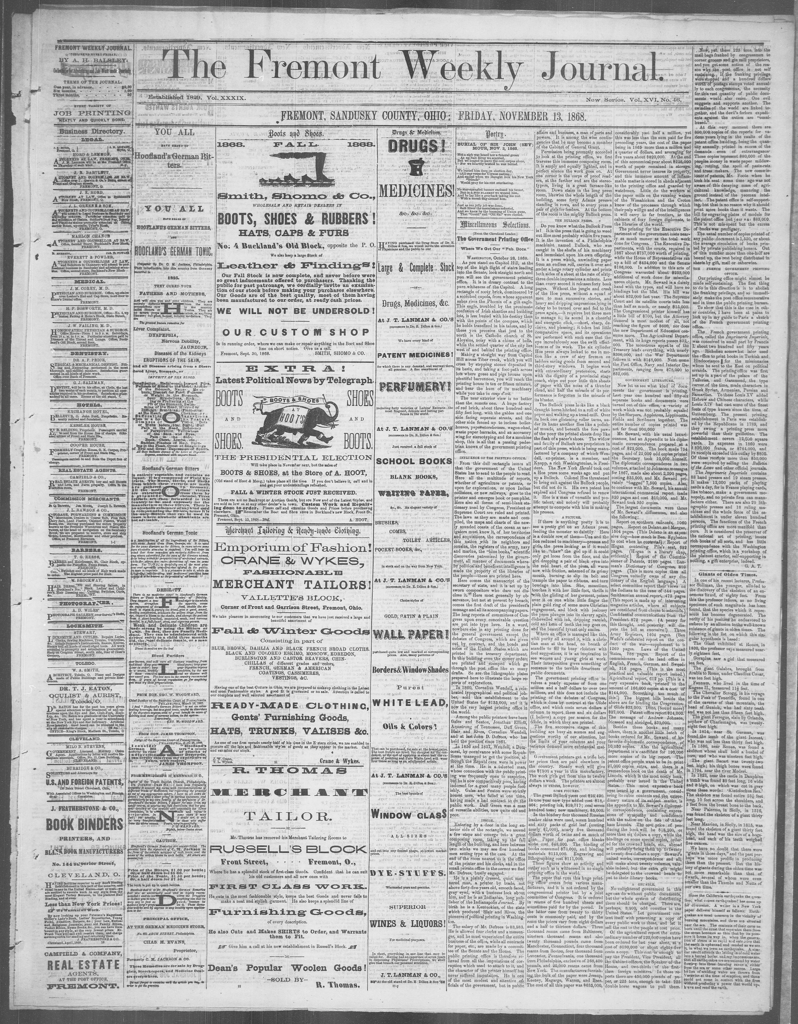 Image 1 of The Fremont weekly journal (Fremont, Sandusky County, Ohio), November 13, 1868
