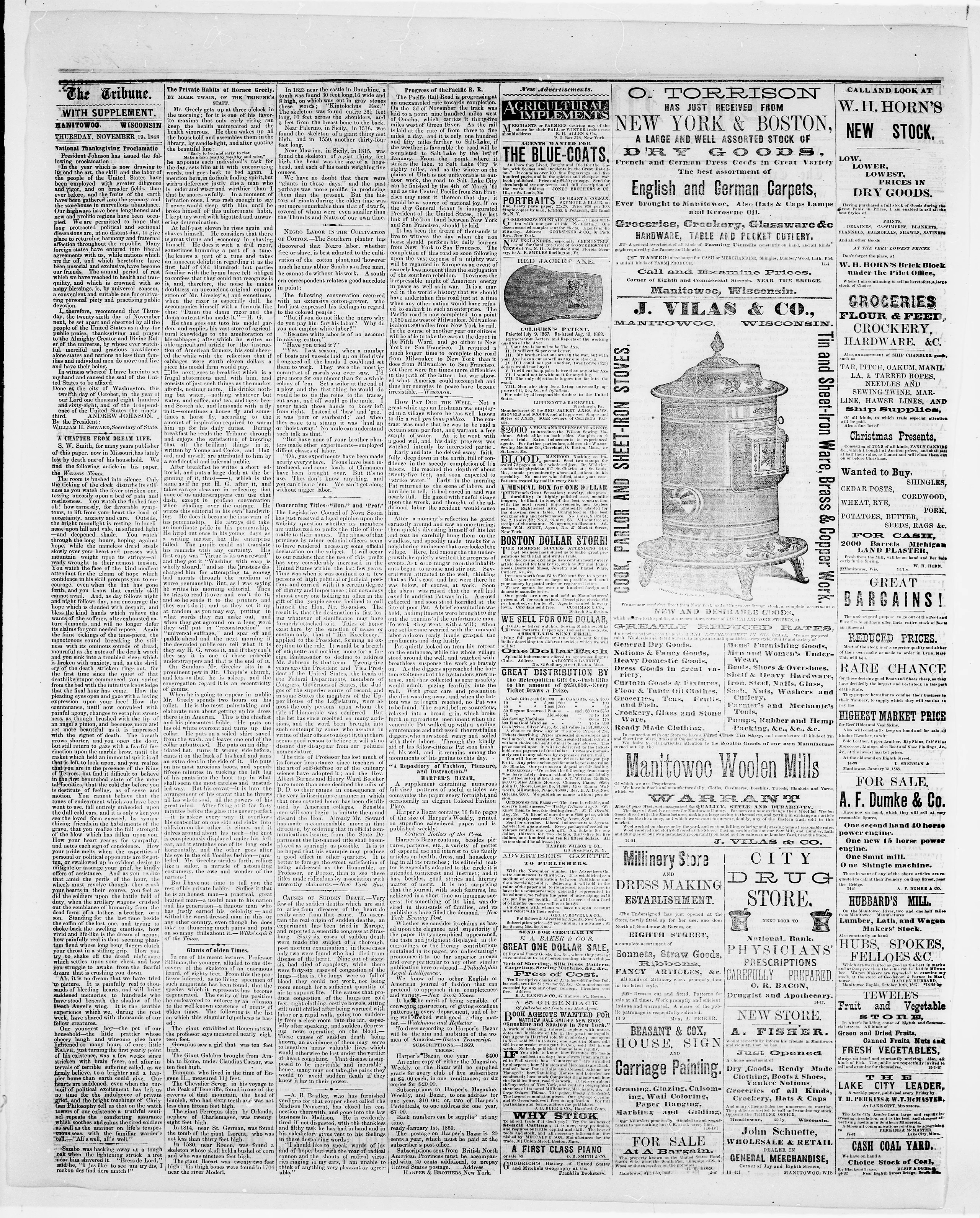 Image 2 of The Manitowoc tribune (Manitowoc, Wis.), November 19, 1868