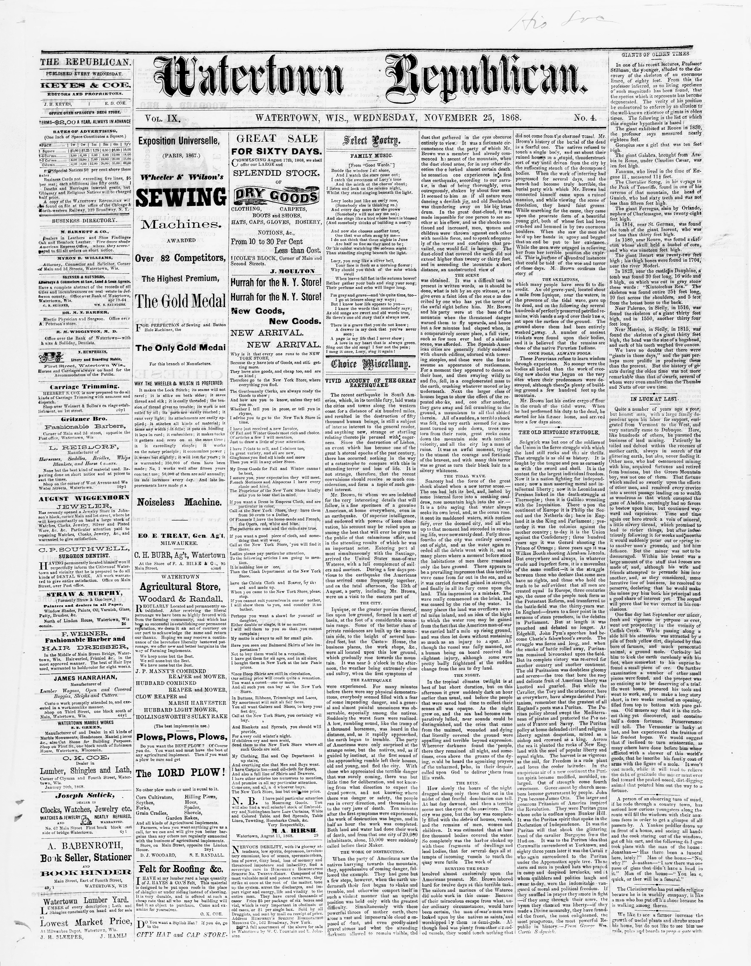 Image 1 of Watertown republican (Watertown, Wis.), November 25, 1868