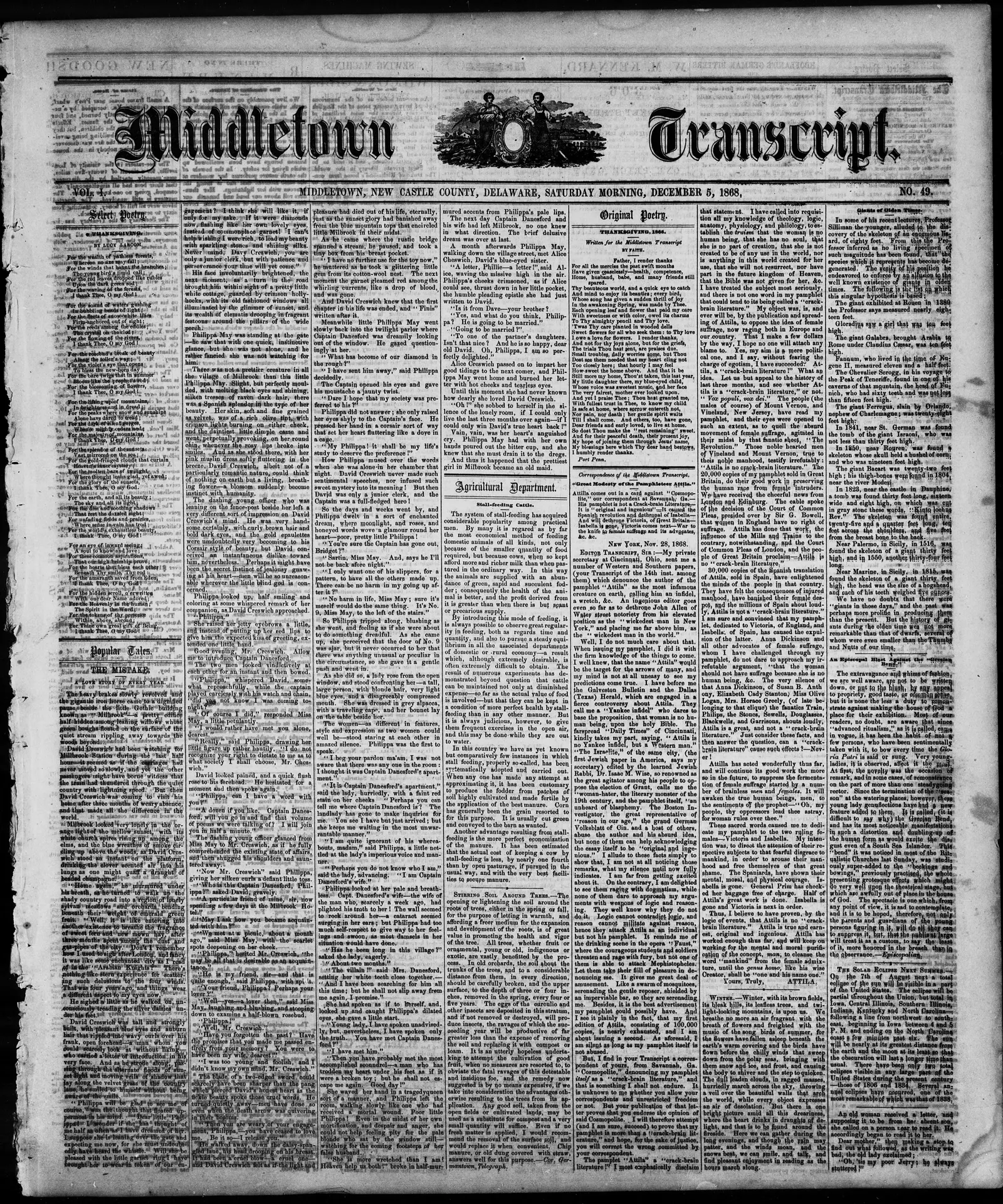 Image 1 of Middletown transcript (Middletown, Del.), December 5, 1868
