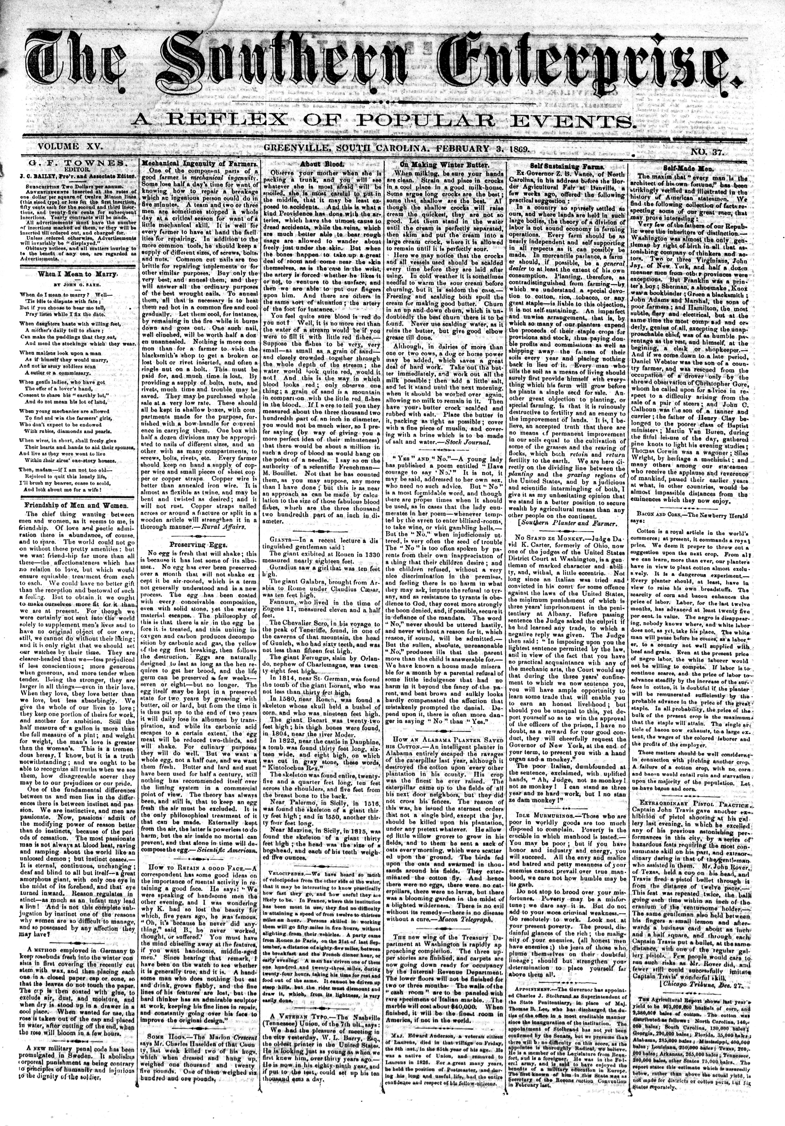 Image 1 of The southern enterprise (Greenville, S.C.), February 3, 1869