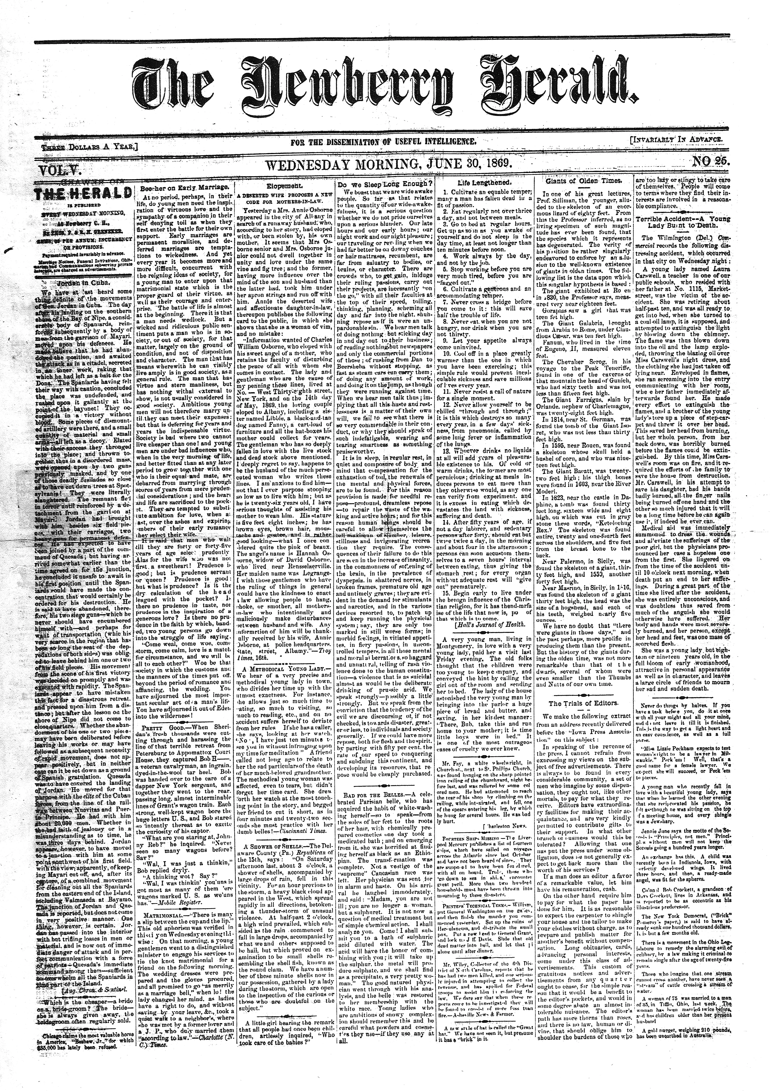 Image 1 of The Newberry herald (Newberry, S.C.), June 30, 1869