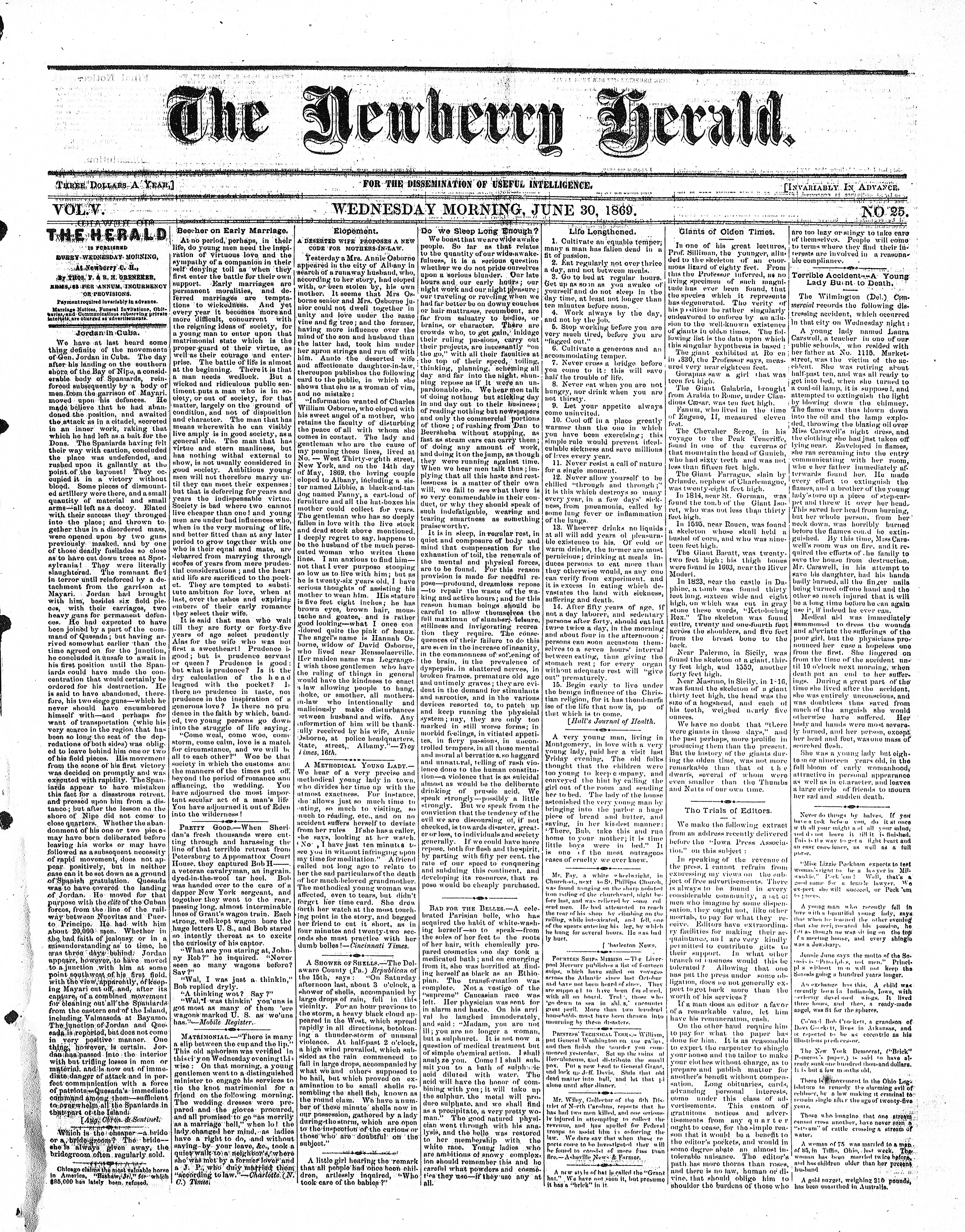 Image 1 of The Newberry herald (Newberry, S.C.), June 30, 1869