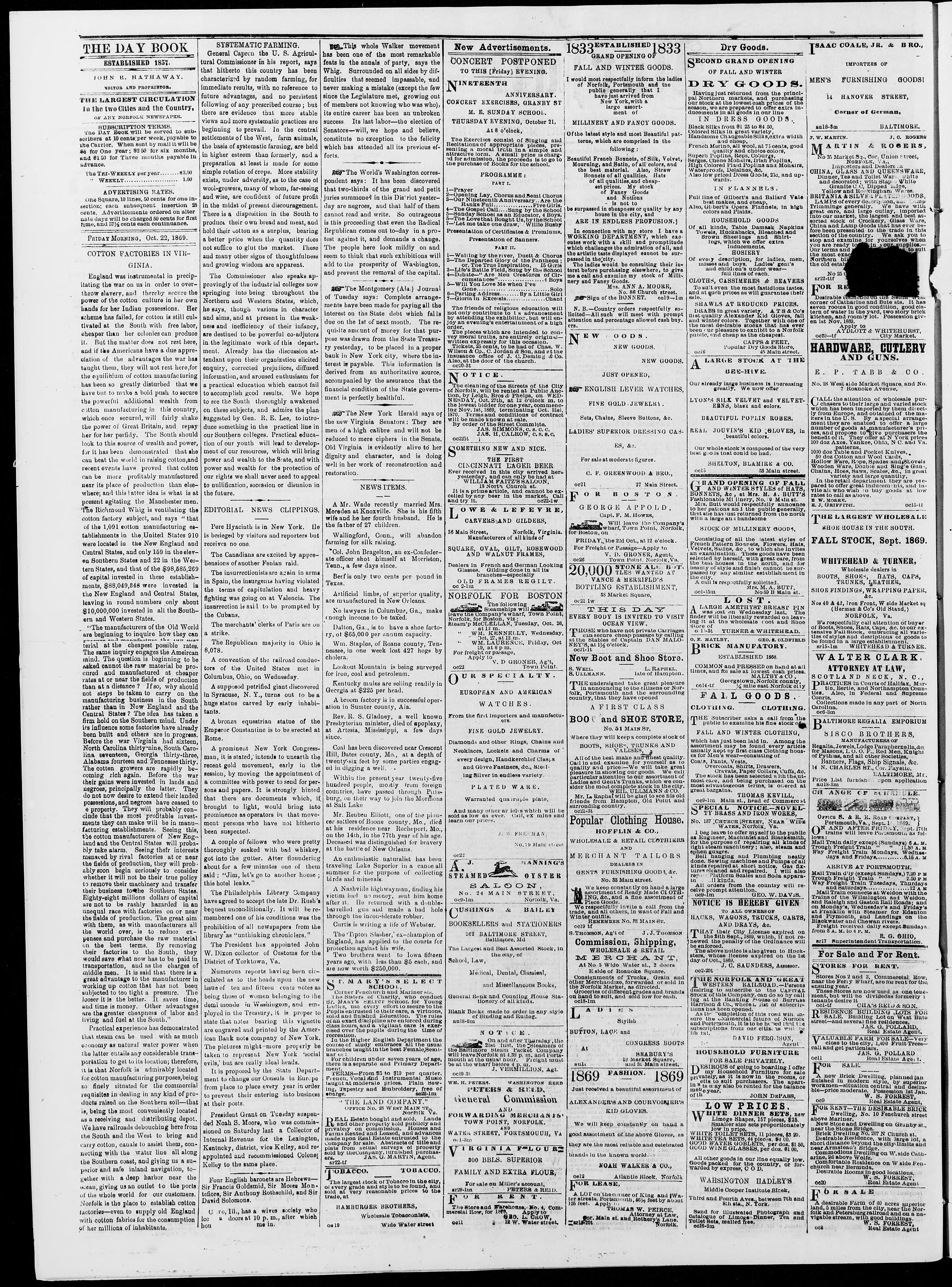 Image 2 of Norfolk day book (Norfolk and Portsmouth Va.), October 22, 1869