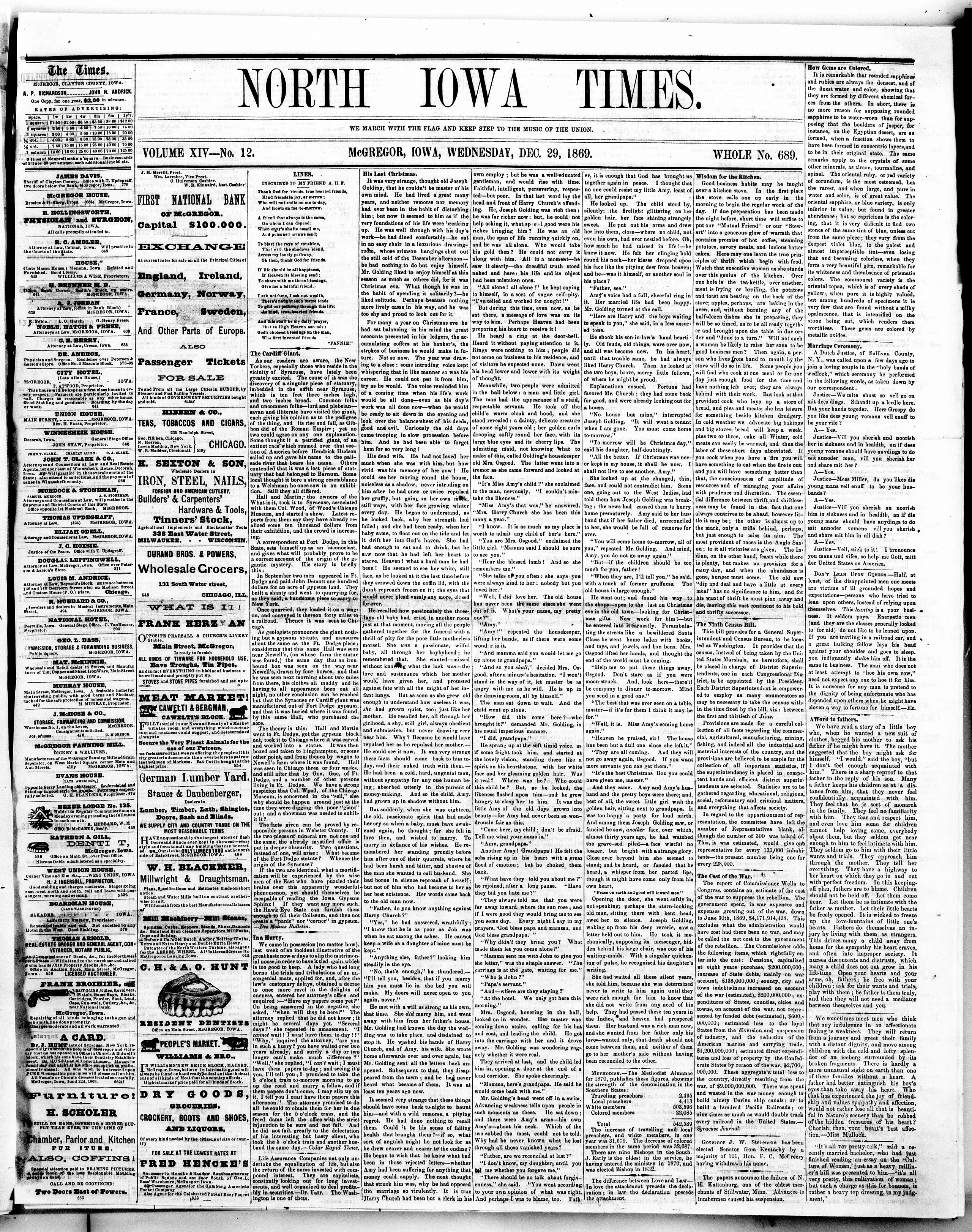 Image 1 of North Iowa times (McGregor, Iowa), December 29, 1869
