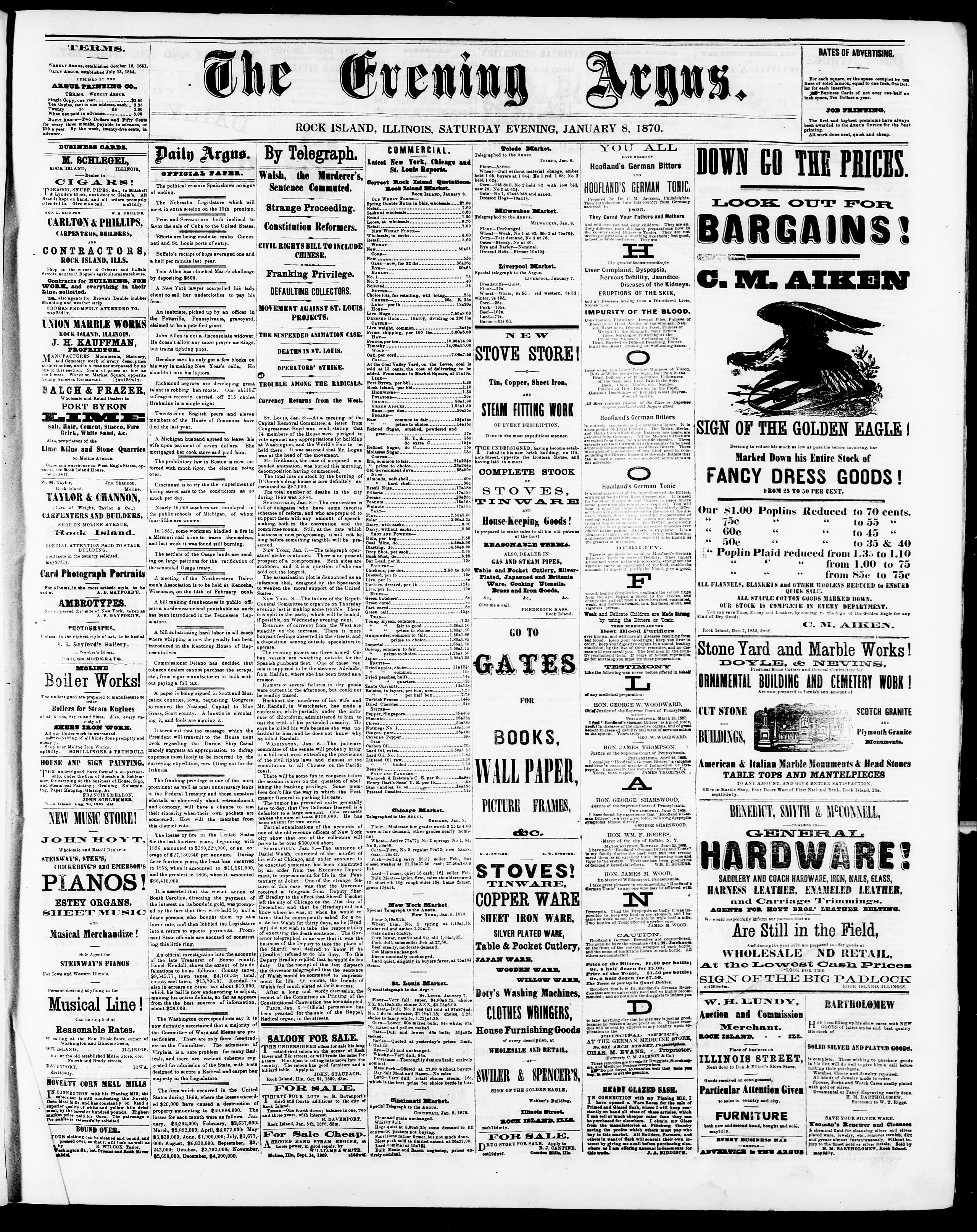 Image 1 of The evening Argus (Rock Island, Ill.), January 8, 1870