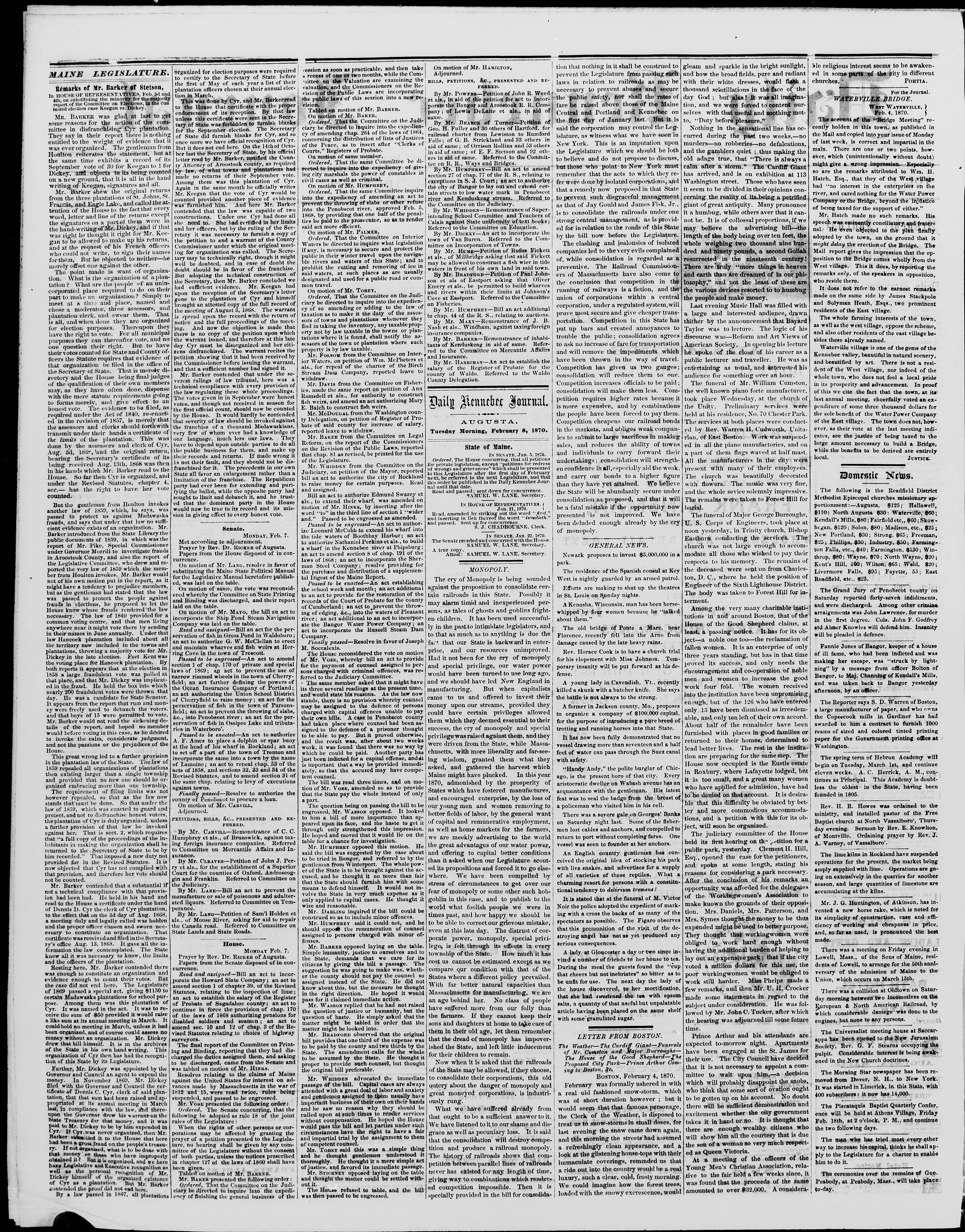 Image 2 of Daily Kennebec journal (Augusta, Me.), February 8, 1870