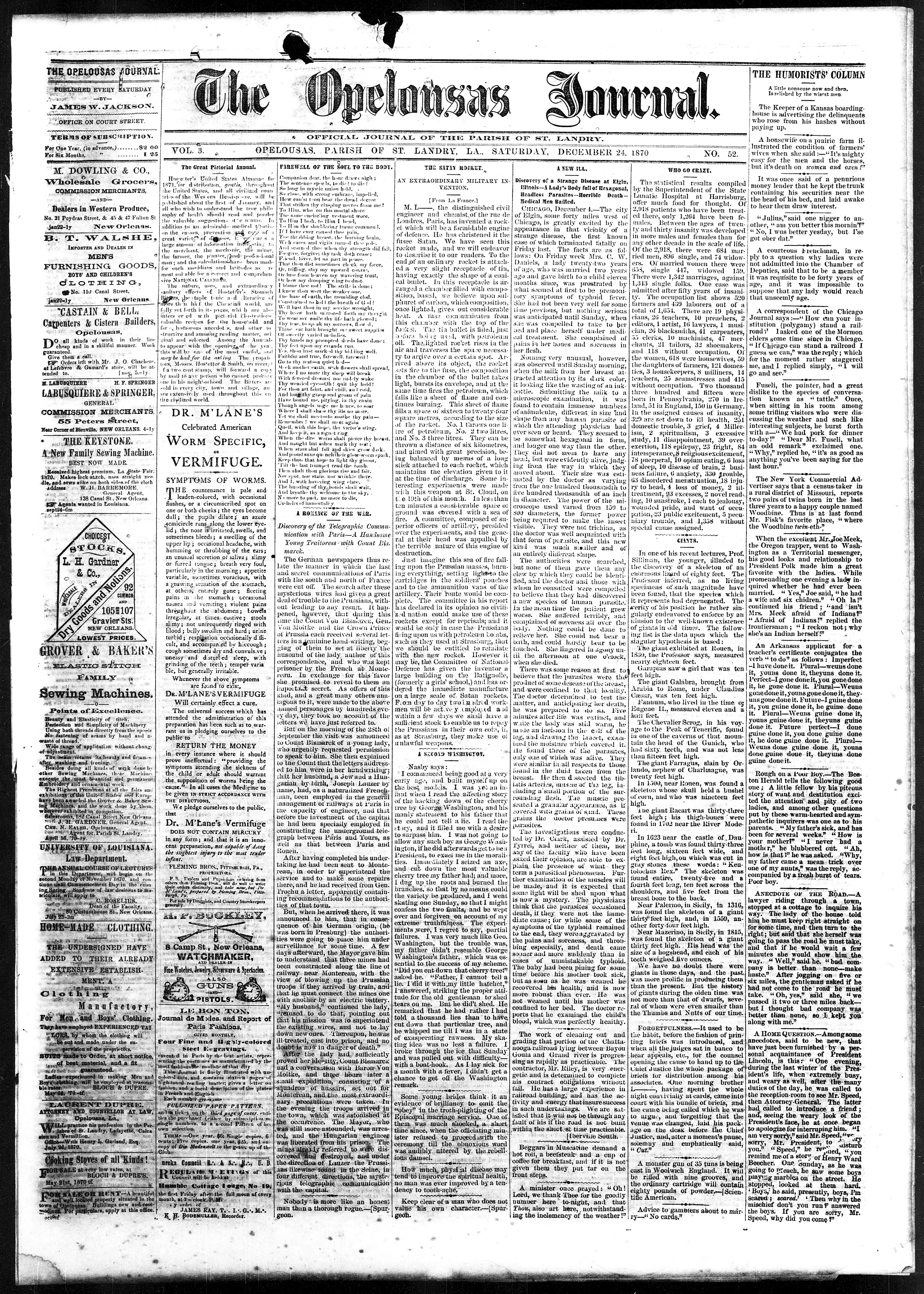 Image 1 of The Opelousas journal (Opelousas, La.), December 24, 1870