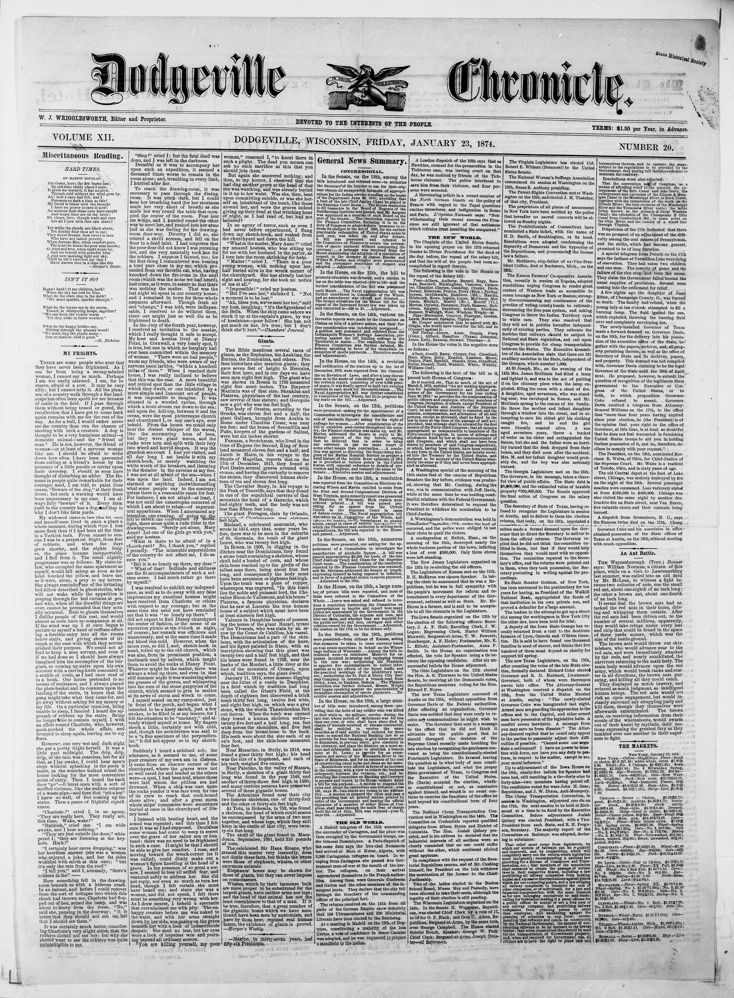 Image 1 of Dodgeville chronicle (Dodgeville, Wis.), January 23, 1874