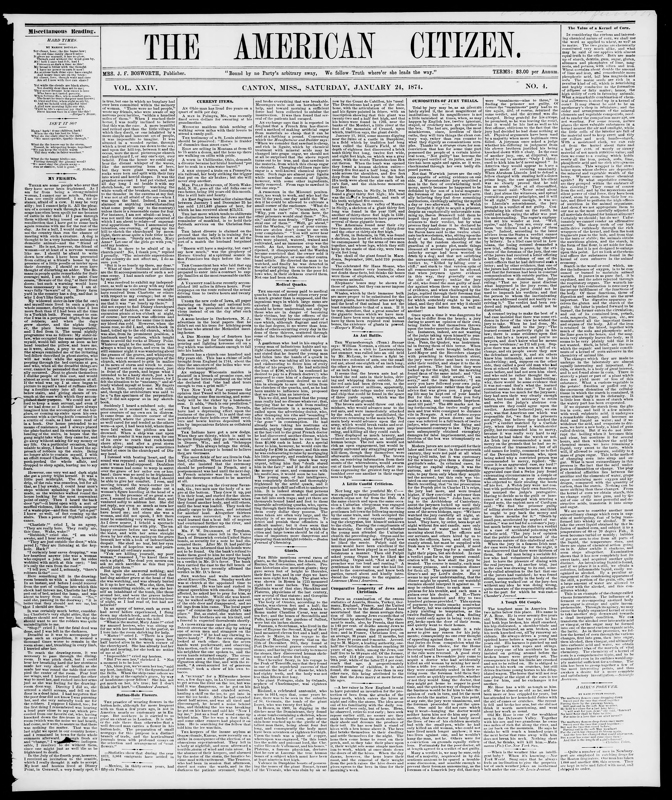 Image 1 of American citizen (Canton, Miss.), January 24, 1874