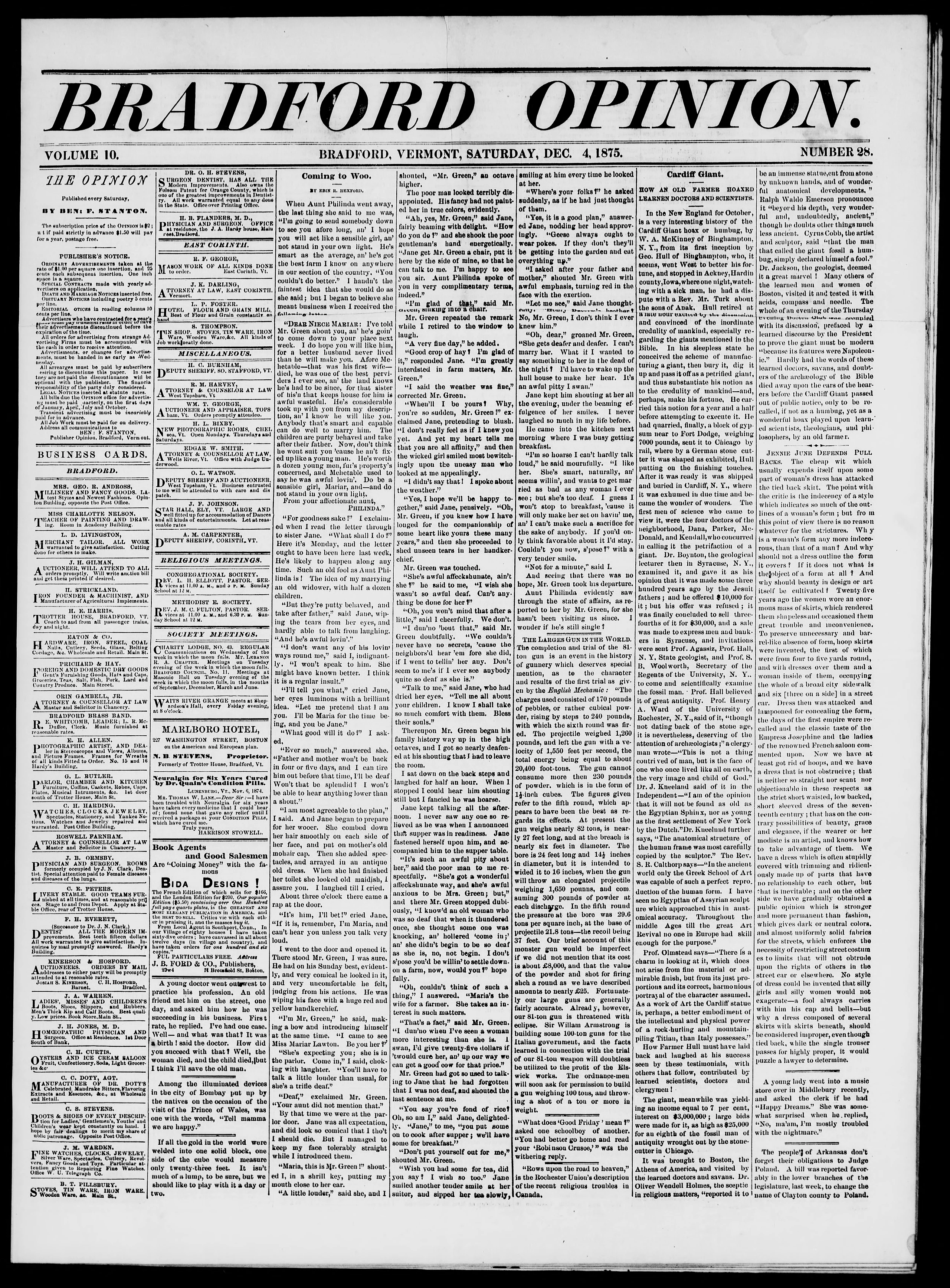 Image 1 of Bradford opinion (Bradford, Vt.), December 4, 1875
