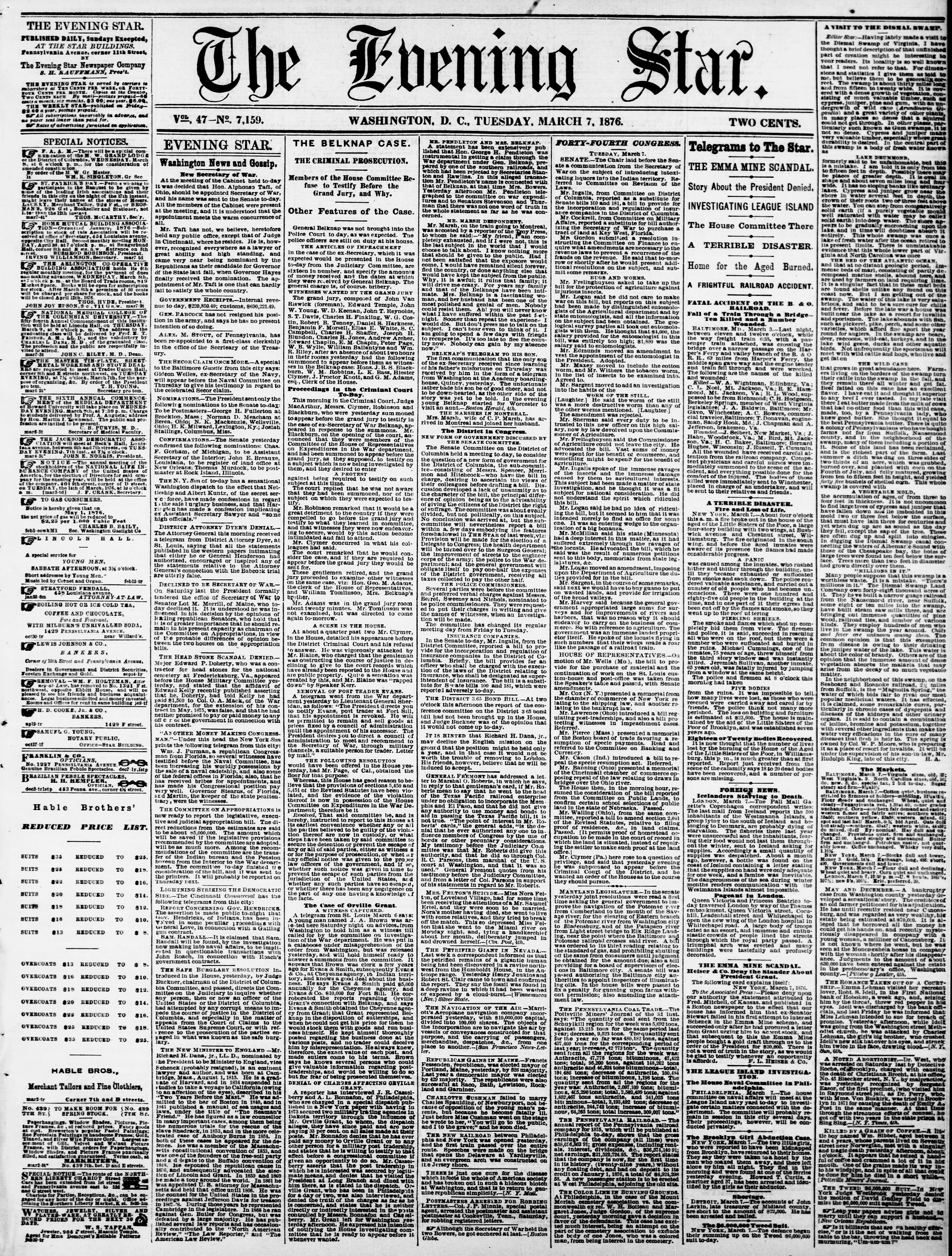Image 1 of Evening star (Washington, D.C.), March 7, 1876