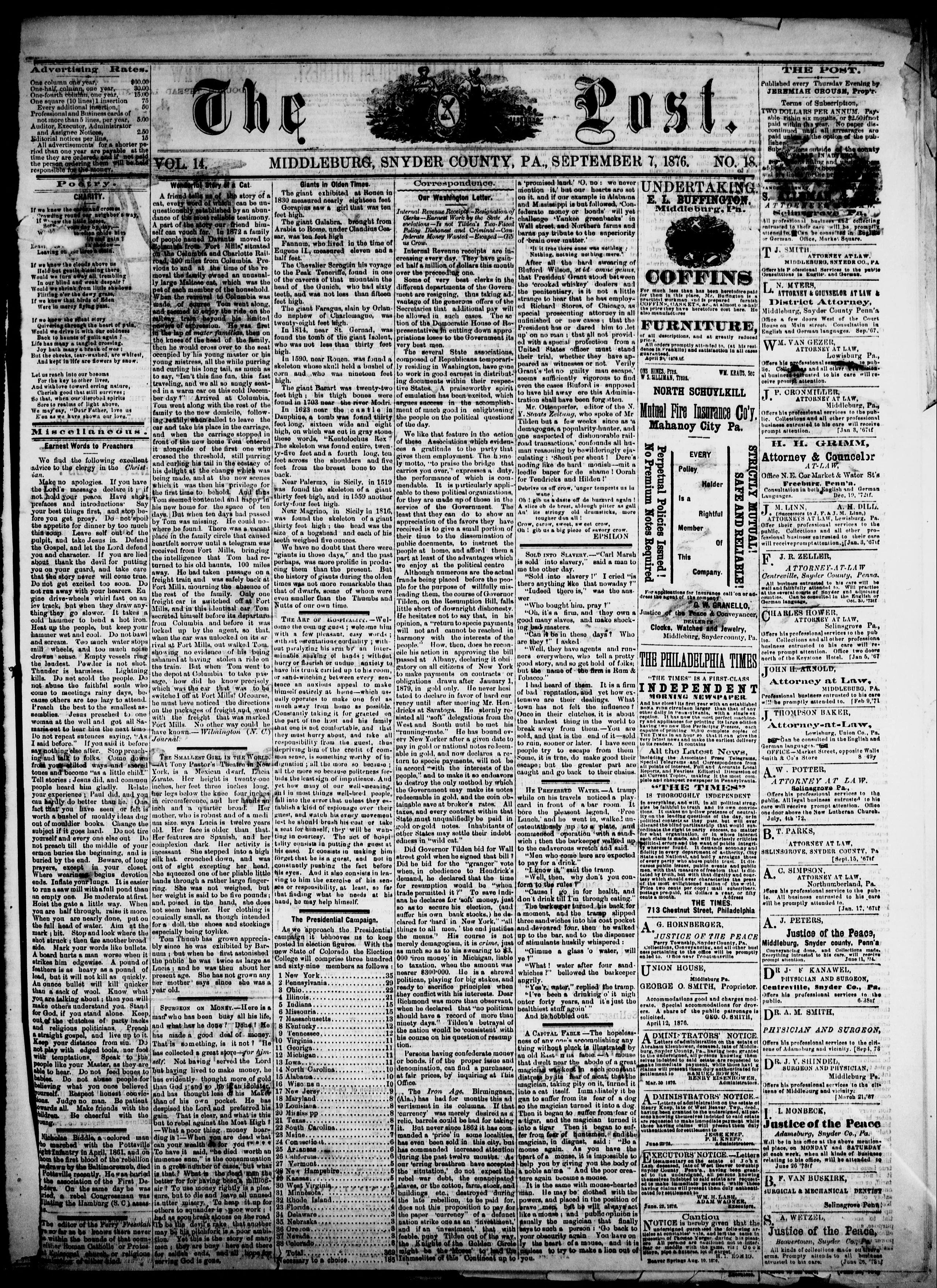 Image 1 of The post (Middleburg, Snyder County, Pa.), September 7, 1876