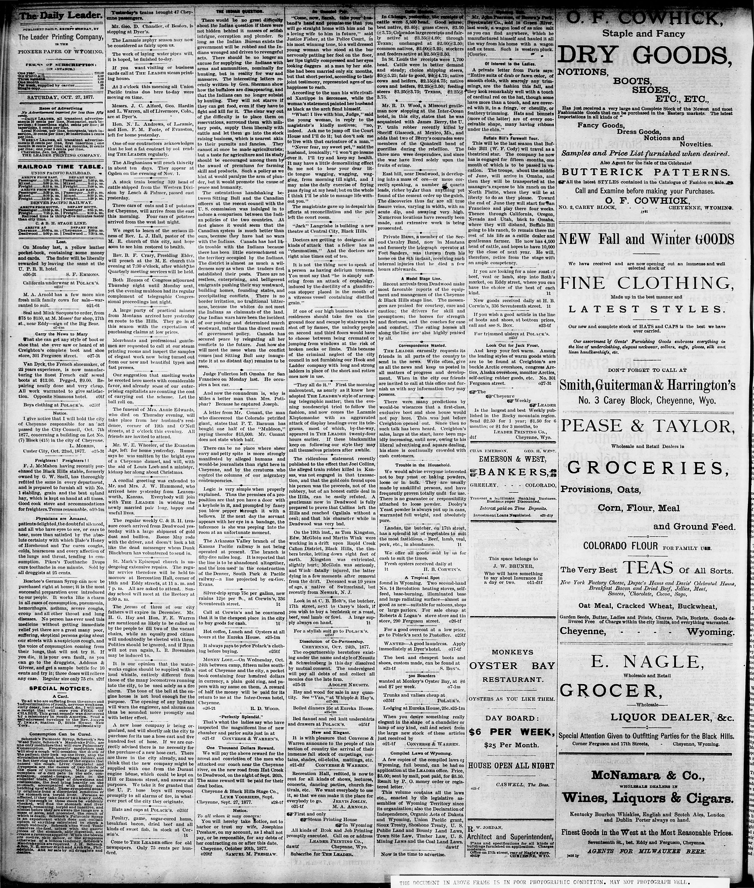 Image 4 of The Cheyenne daily leader (Cheyenne, Wyo.), October 27, 1877