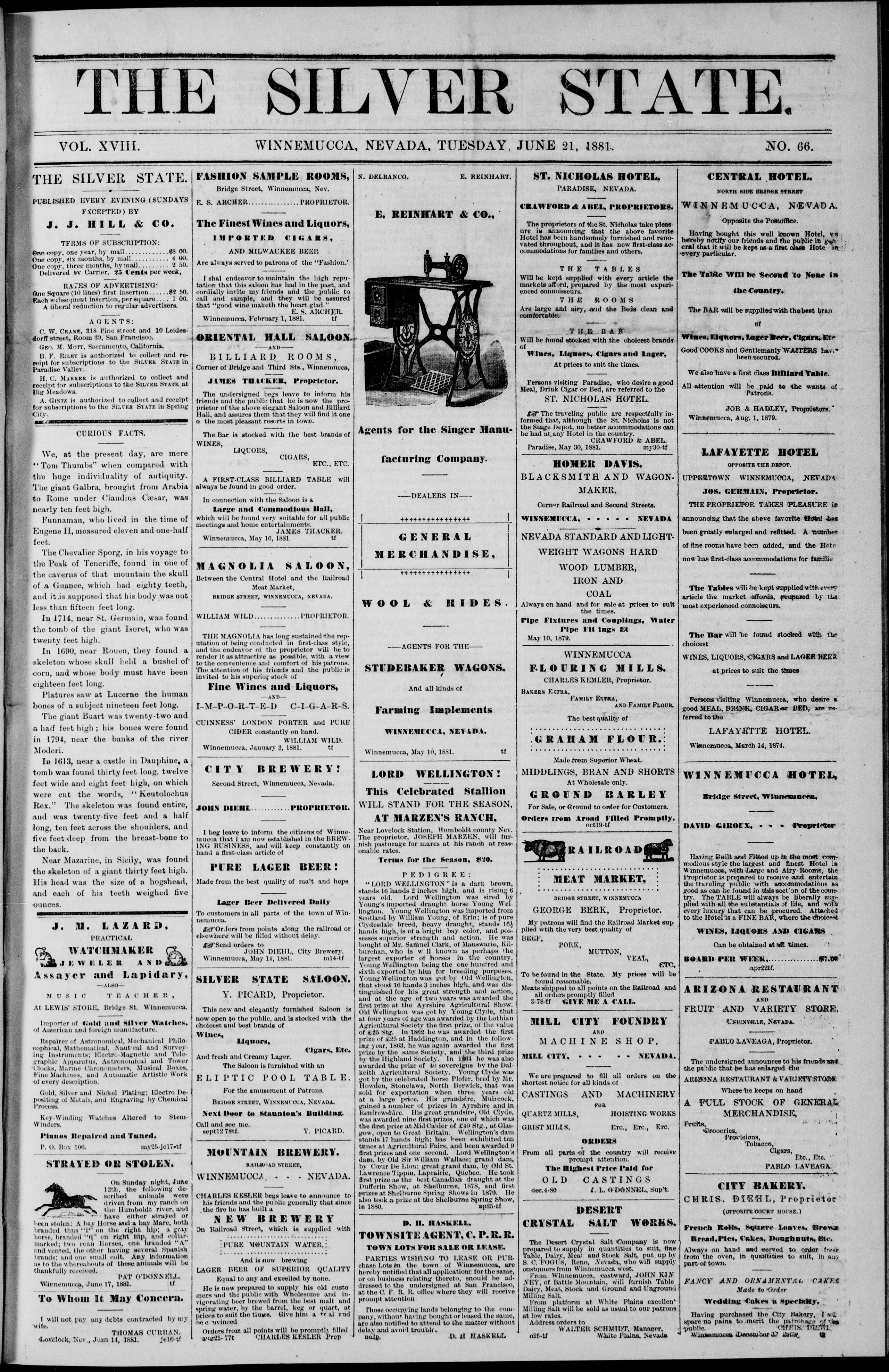 Image 1 of The Silver state (Unionville, Nev.), June 21, 1881