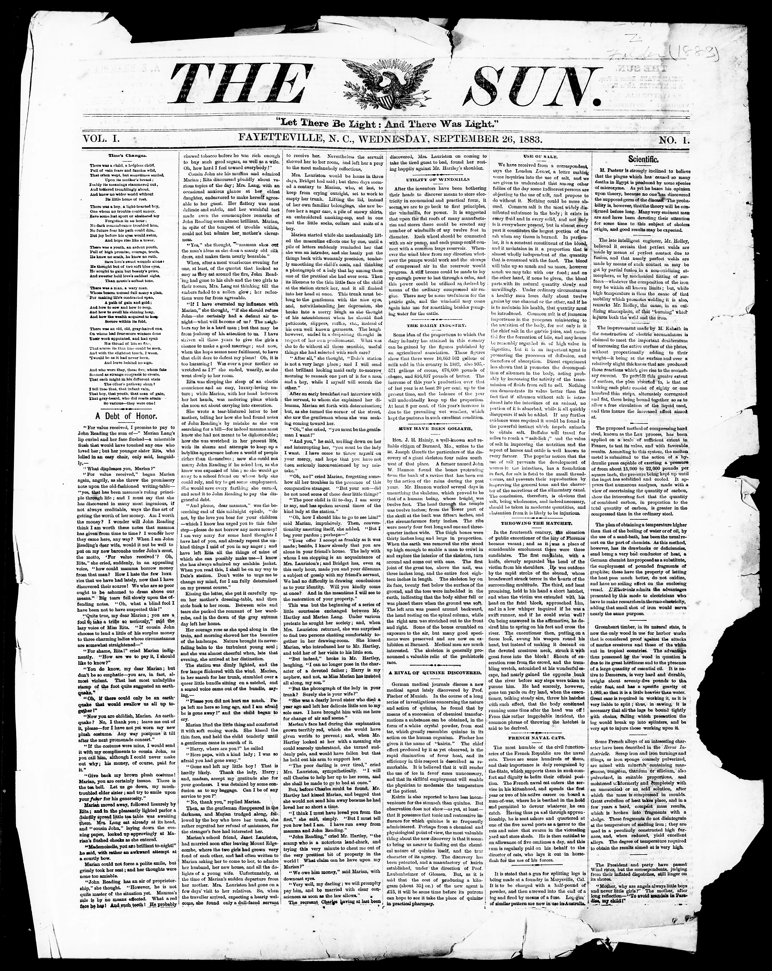 Image 1 of The sun (Fayetteville, N.C.), September 26, 1883