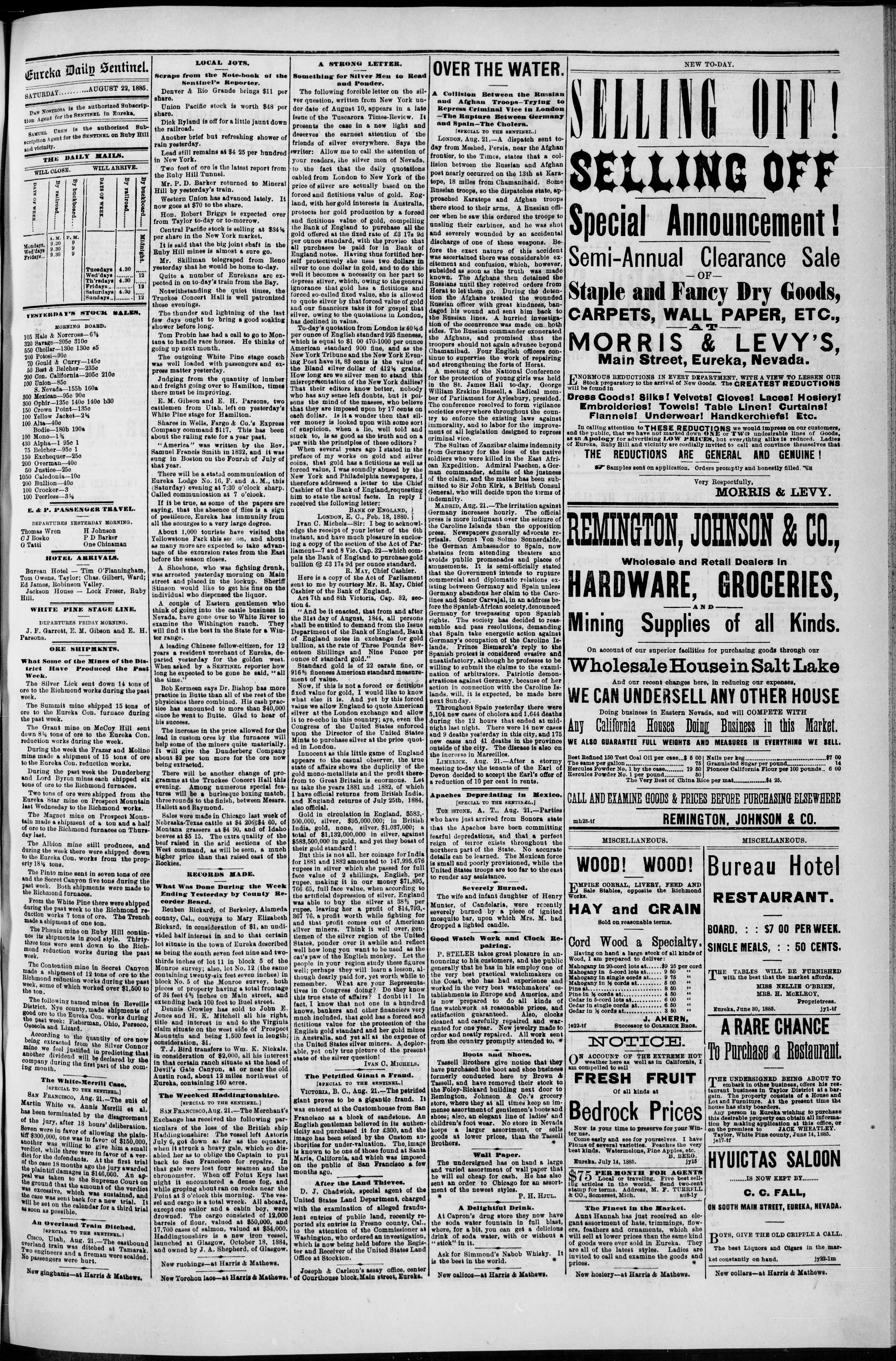 Image 3 of Eureka daily sentinel (Eureka, Nev.), August 22, 1885