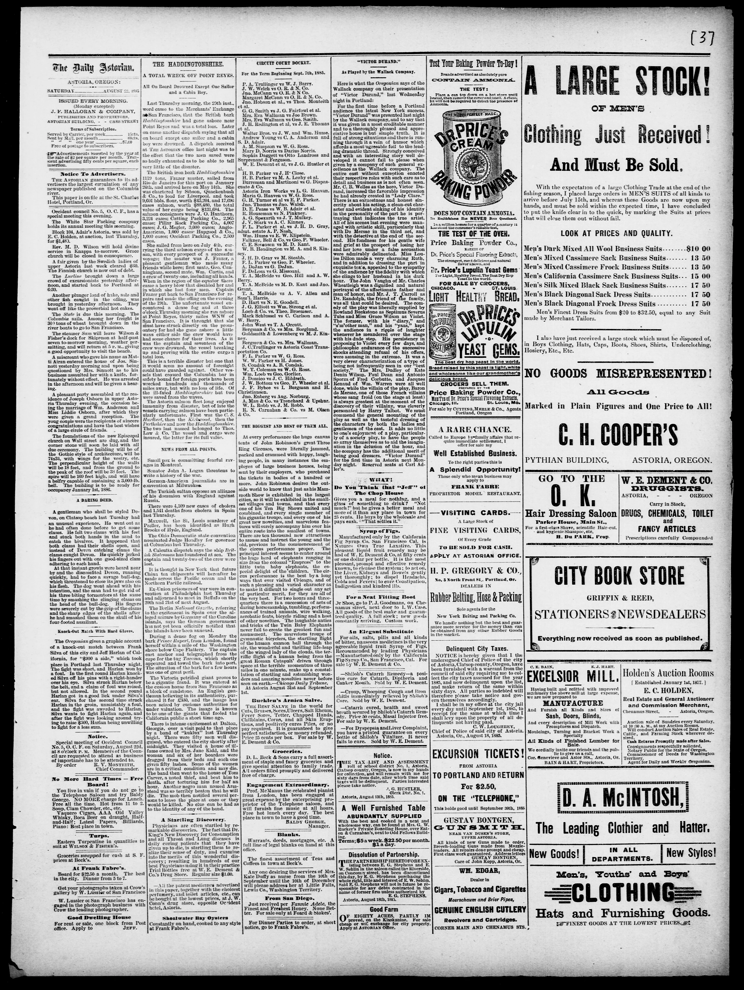 Image 3 of The daily morning Astorian (Astoria, Oregon), August 22, 1885