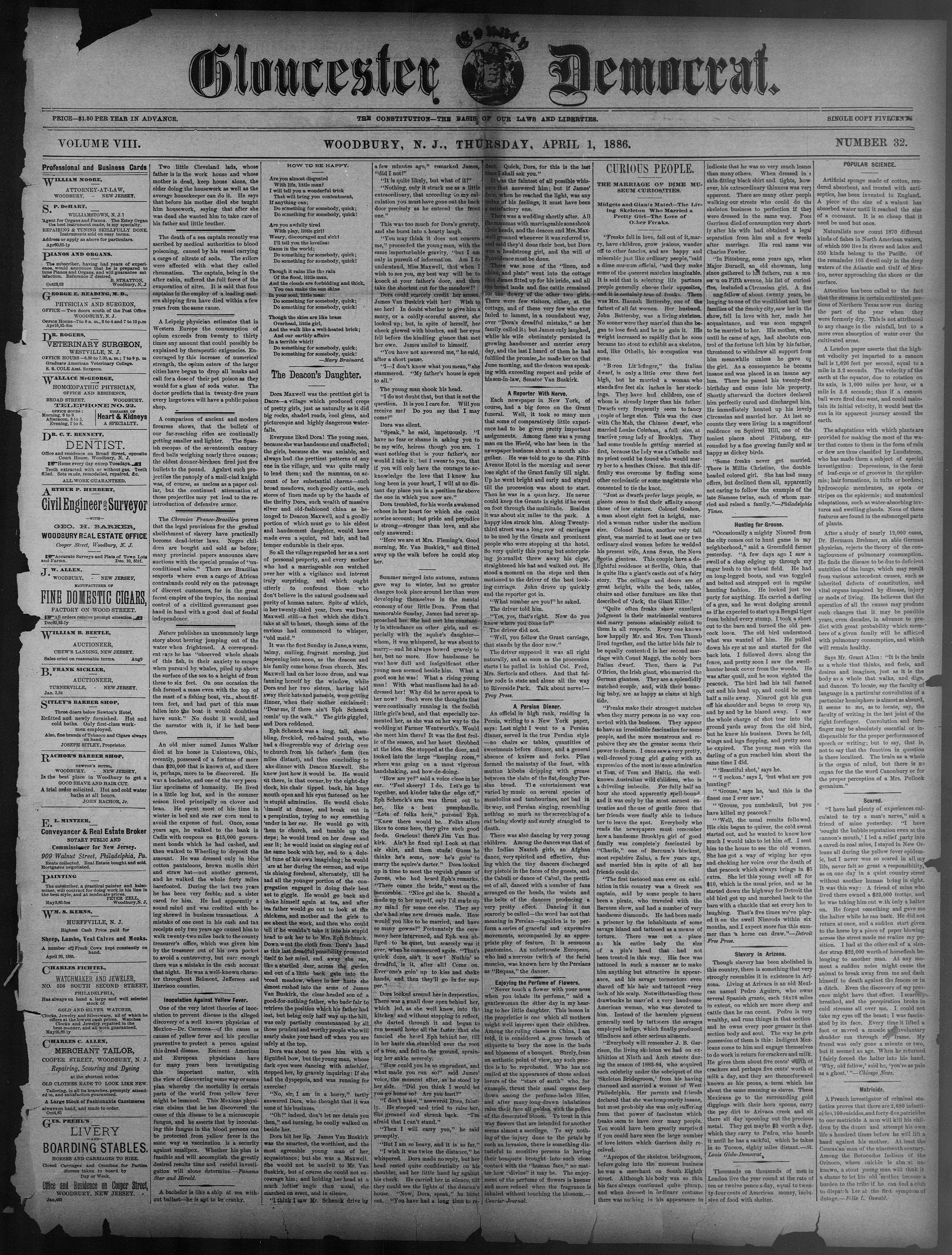 Image 1 of Gloucester County Democrat (Woodbury, N.J.), April 1, 1886