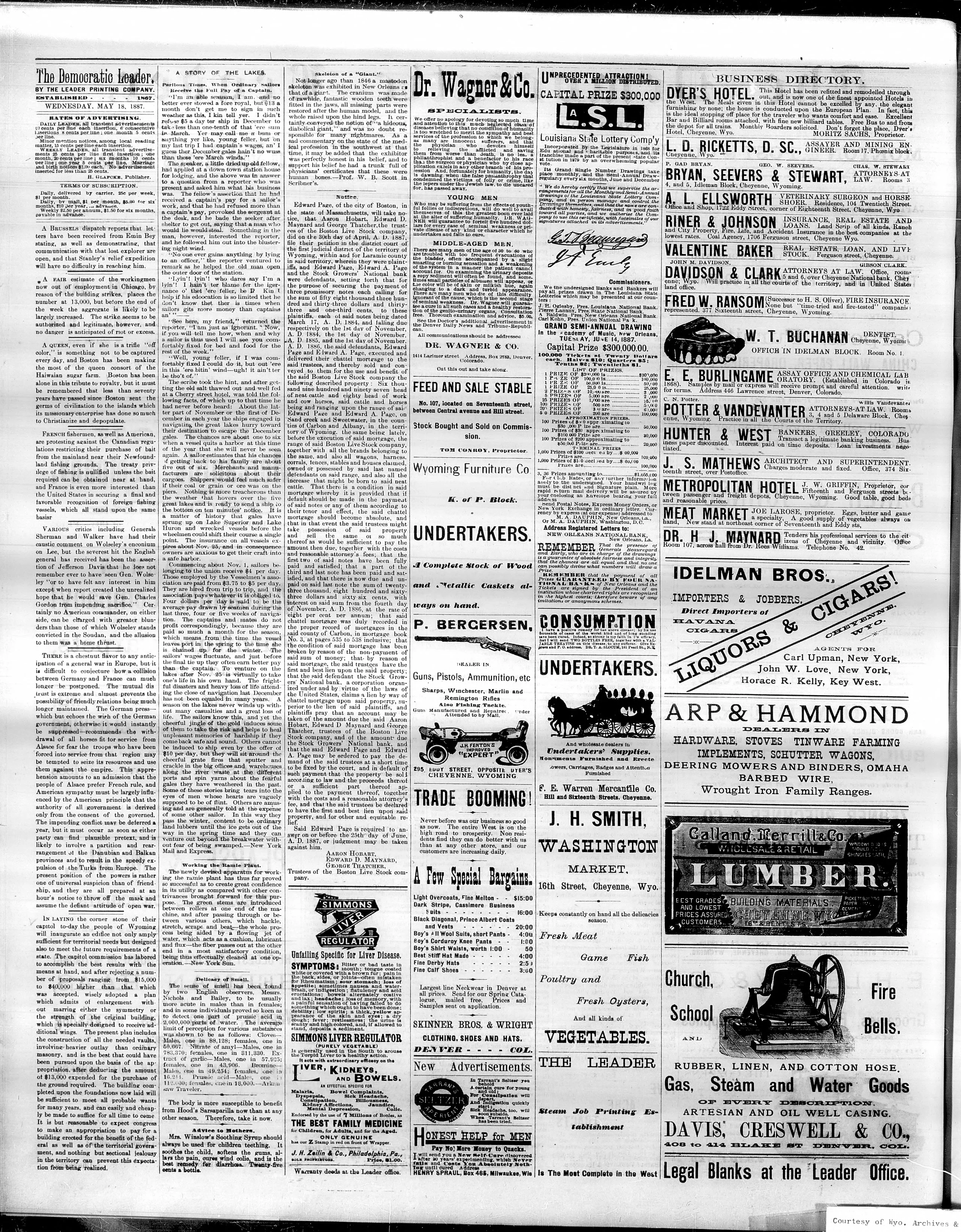 Image 2 of The Democratic leader (Cheyenne, Wyo.), May 18, 1887