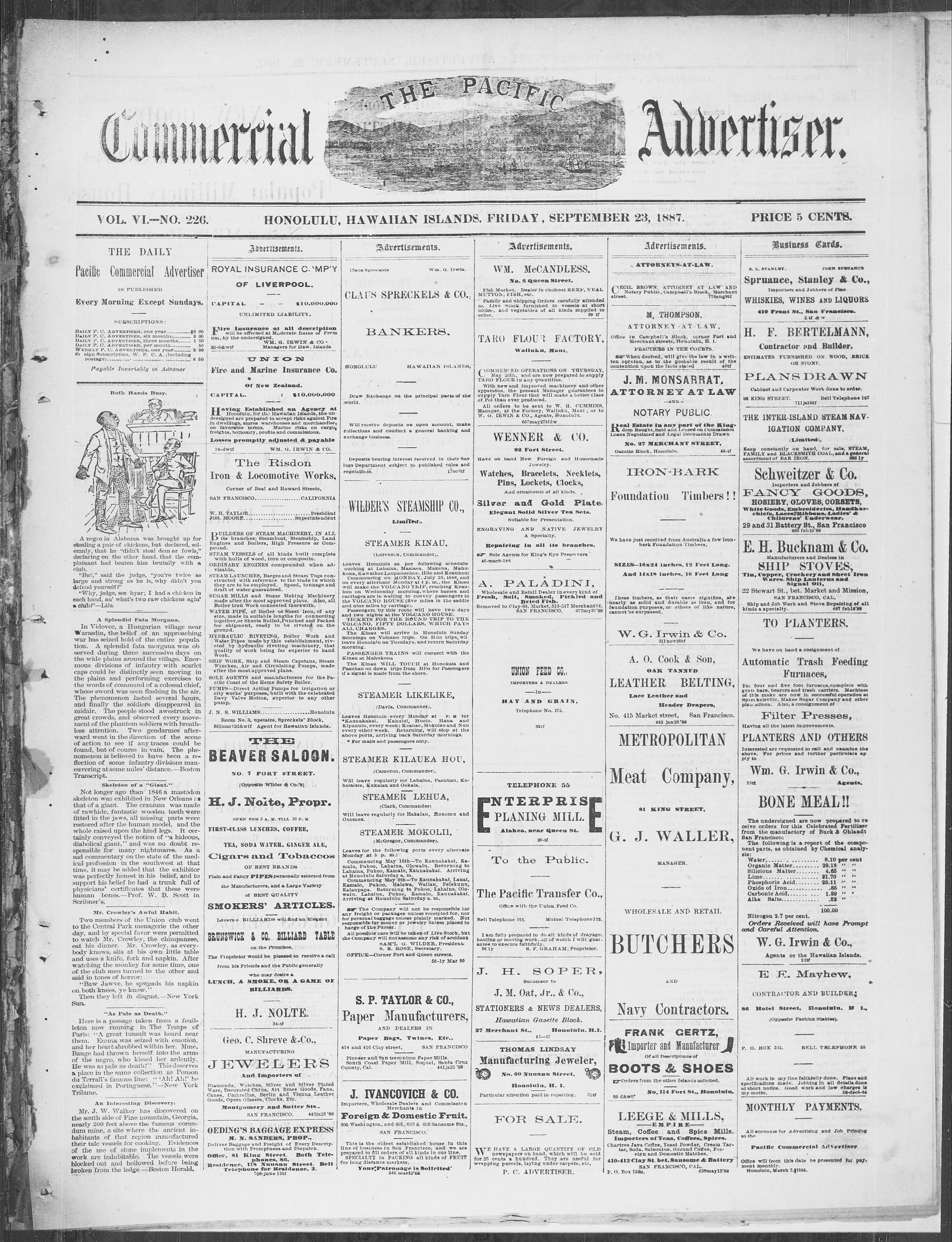 Image 1 of The Pacific commercial advertiser (Honolulu, Hawaiian Islands), September 23, 1887