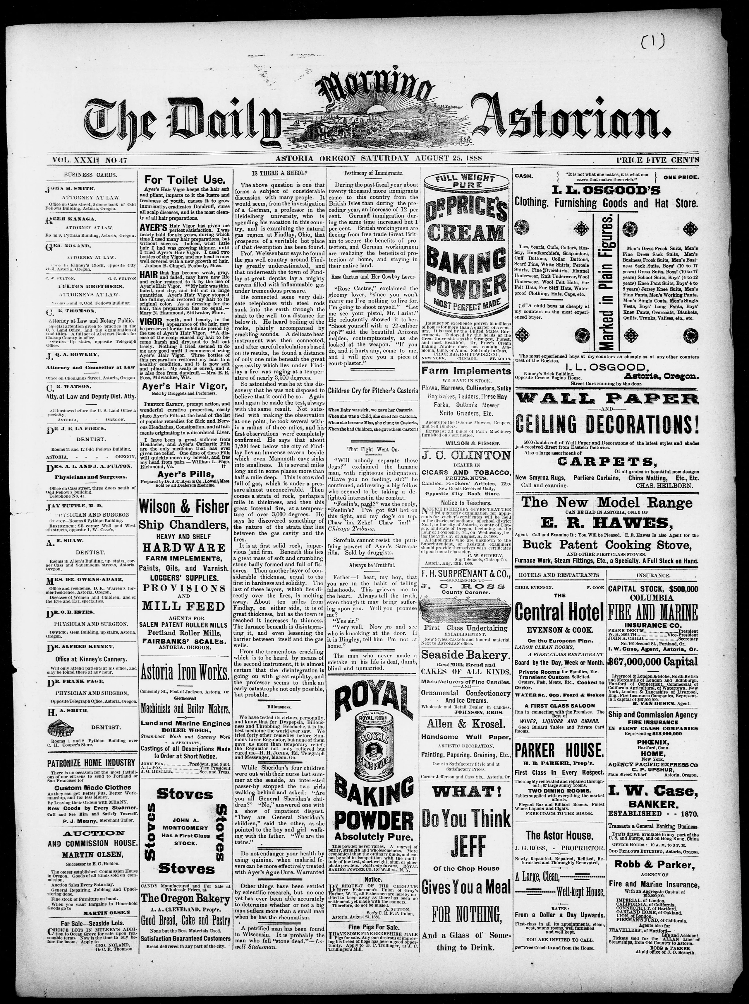 Image 1 of The daily morning Astorian (Astoria, Oregon), August 25, 1888