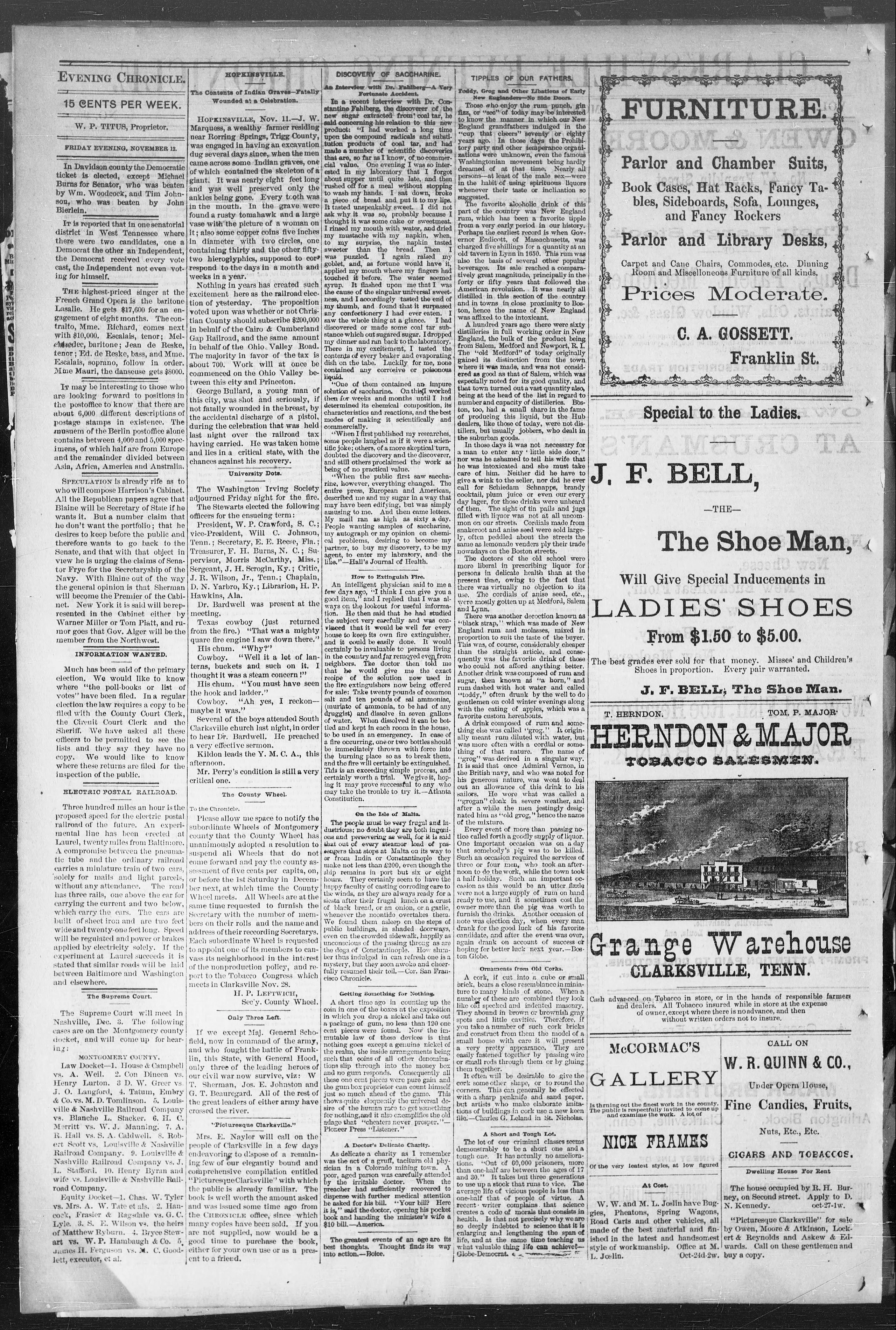 Image 2 of Clarksville evening chronicle (Clarksville, Tenn), November 12, 1888