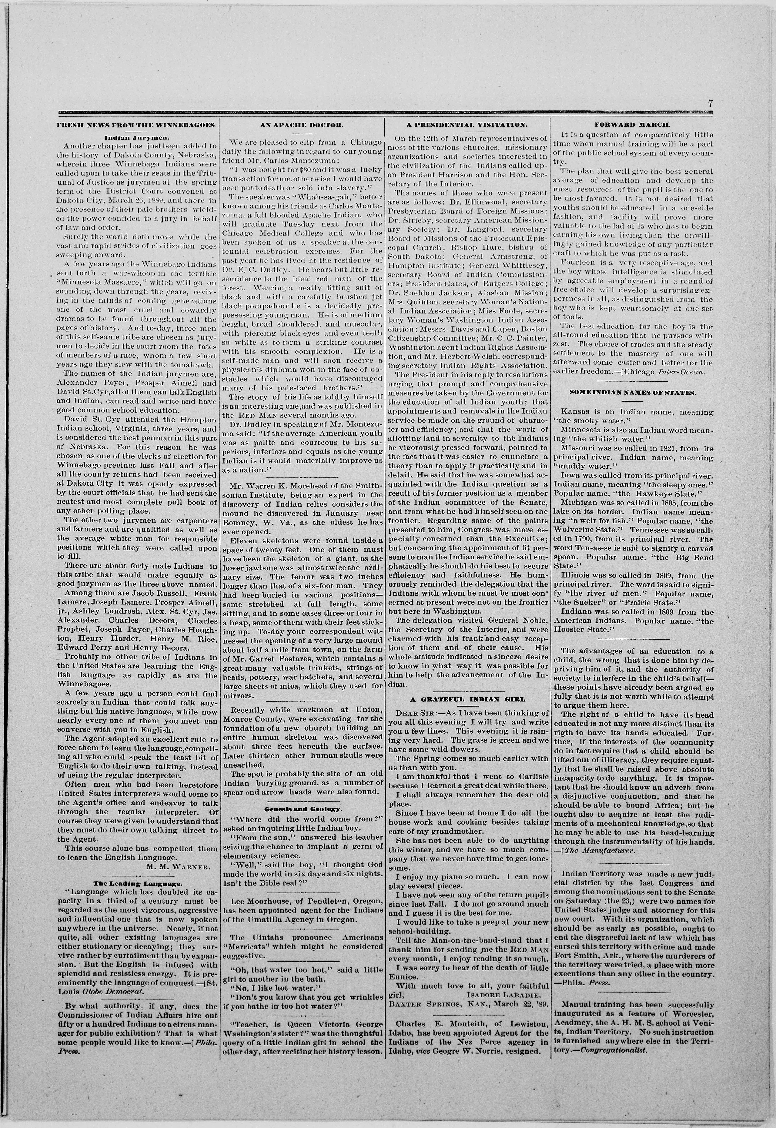 Image 7 of The Red man (Carlisle, Pa.), April 1, 1889