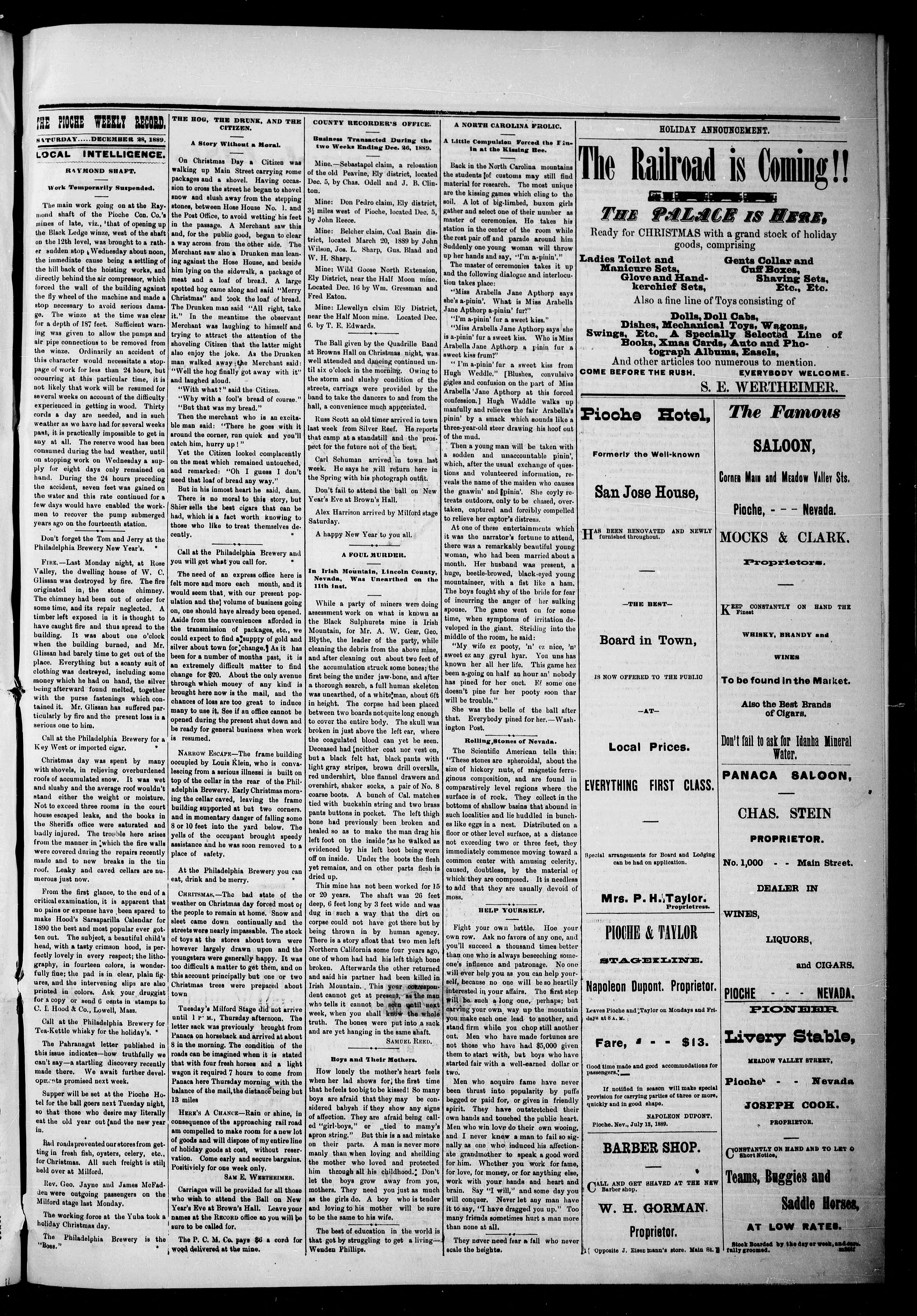 Image 3 of The Pioche weekly record (Pioche, Nev.), December 28, 1889
